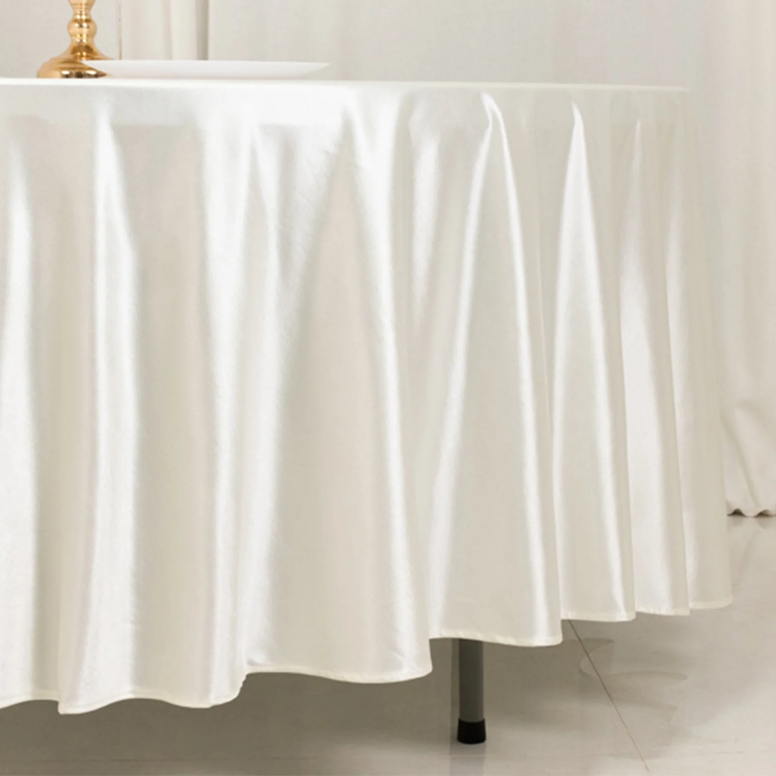 Scuba Round Tablecloth 108" Shimmer Pearl White - Wrinkle Free Table Cover - Image 2