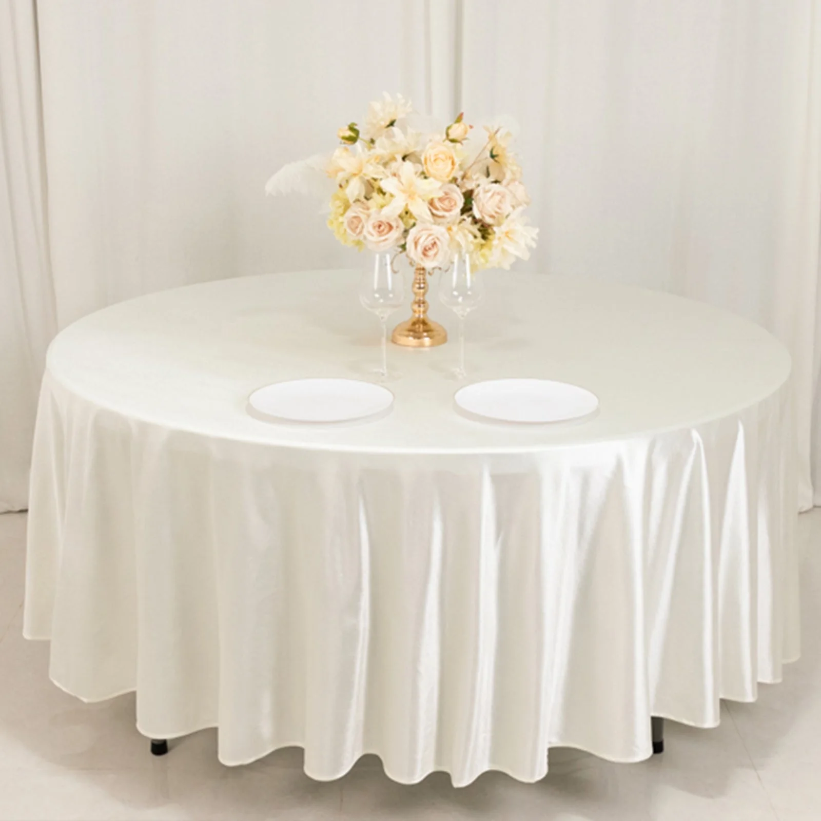 Scuba Round Tablecloth 108" Shimmer Pearl White - Wrinkle Free Table Cover - Image 4