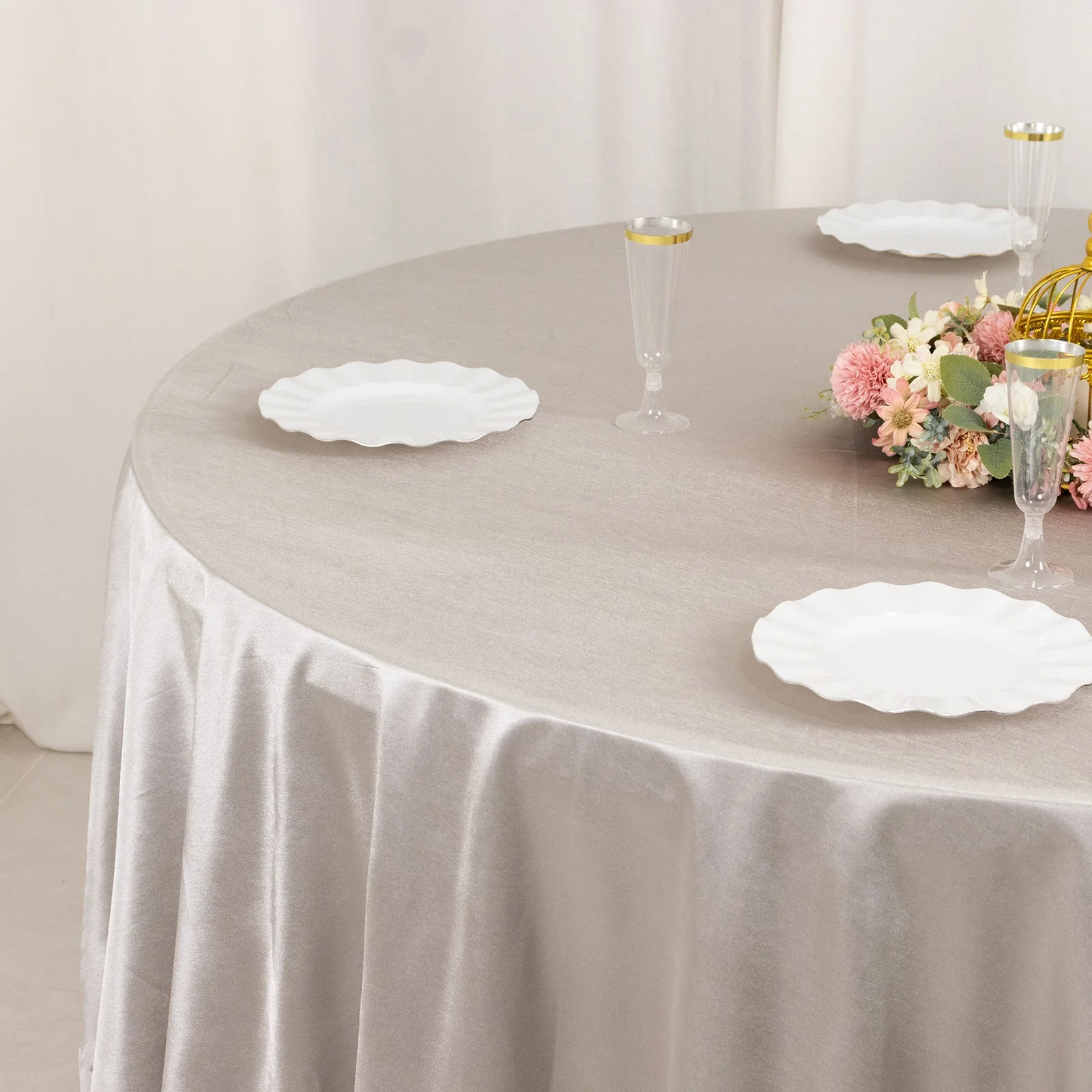 Scuba Round Tablecloth 108" Shimmer Silver - Wrinkle Free Table Cover - Image 4