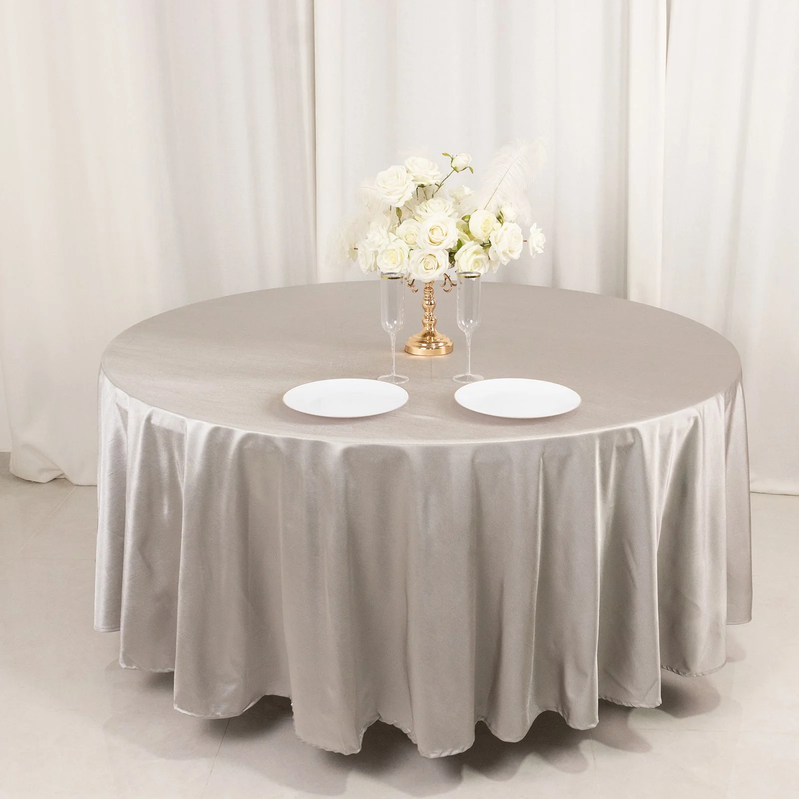 Scuba Round Tablecloth 108" Shimmer Silver - Wrinkle Free Table Cover - Image 7