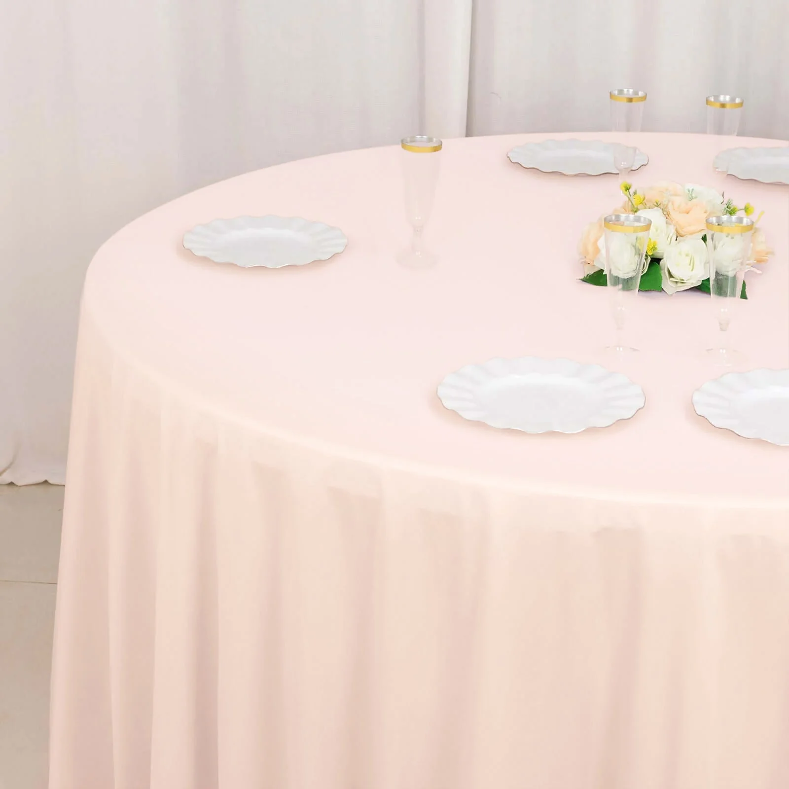 Scuba Round Tablecloth 120" Blush - Seamless & Wrinkle Free Table Cover - Image 7