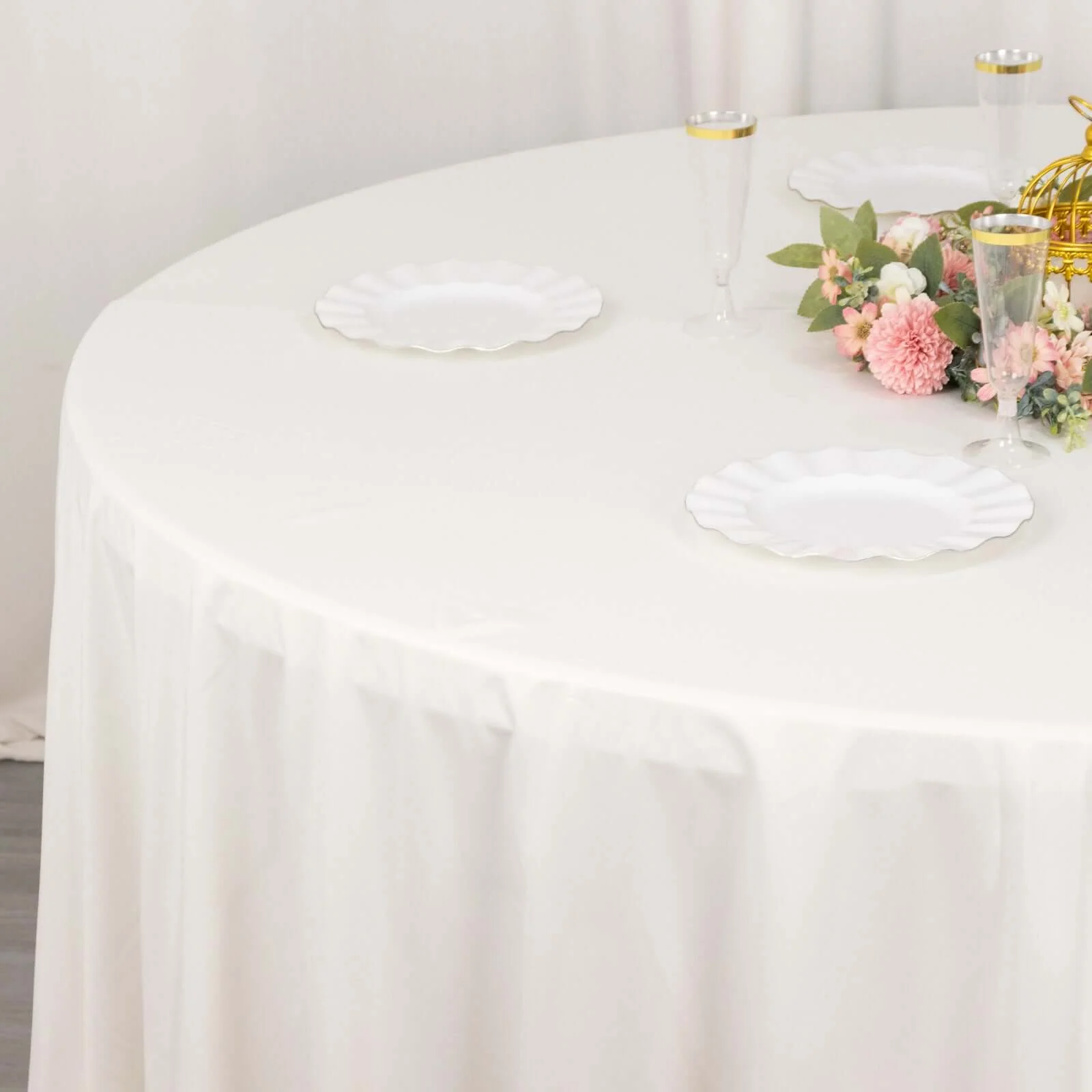 Scuba Round Tablecloth 120" Ivory - Seamless & Wrinkle Free Table Cover - Image 4