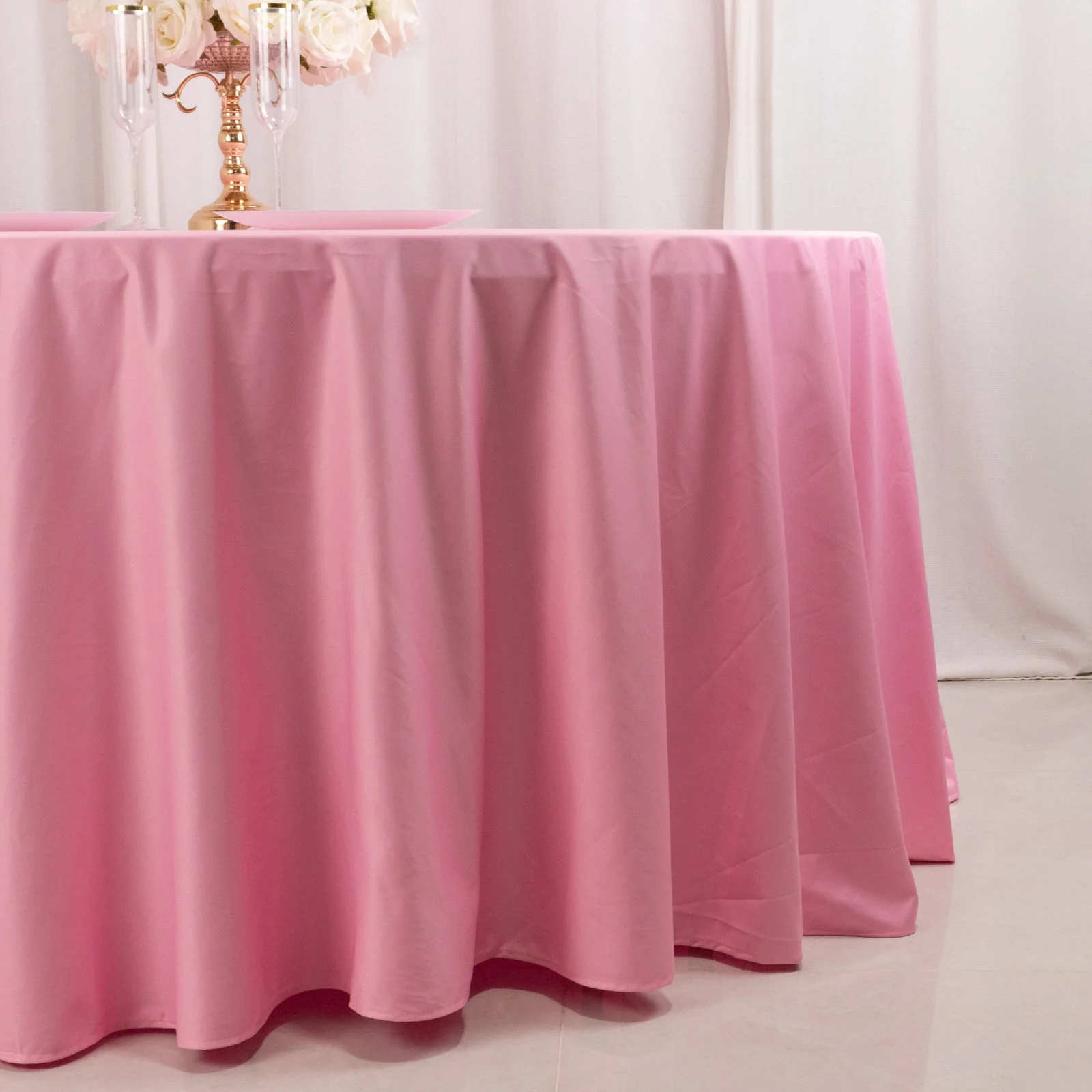 Scuba Round Tablecloth 120" Pink - Seamless & Wrinkle Free Table Cover - Image 2