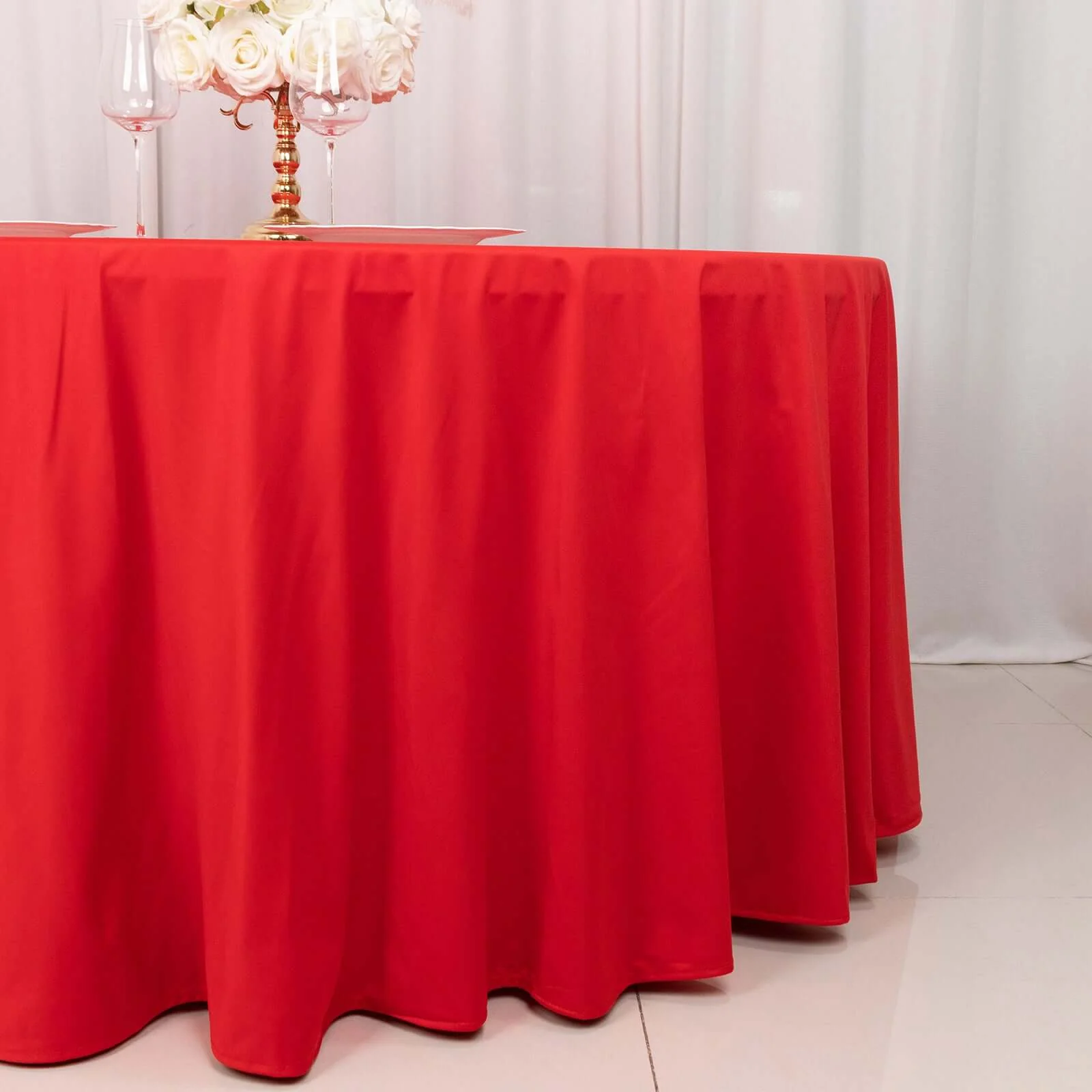 Scuba Round Tablecloth 120" Red - Seamless & Wrinkle Free Table Cover - Image 2