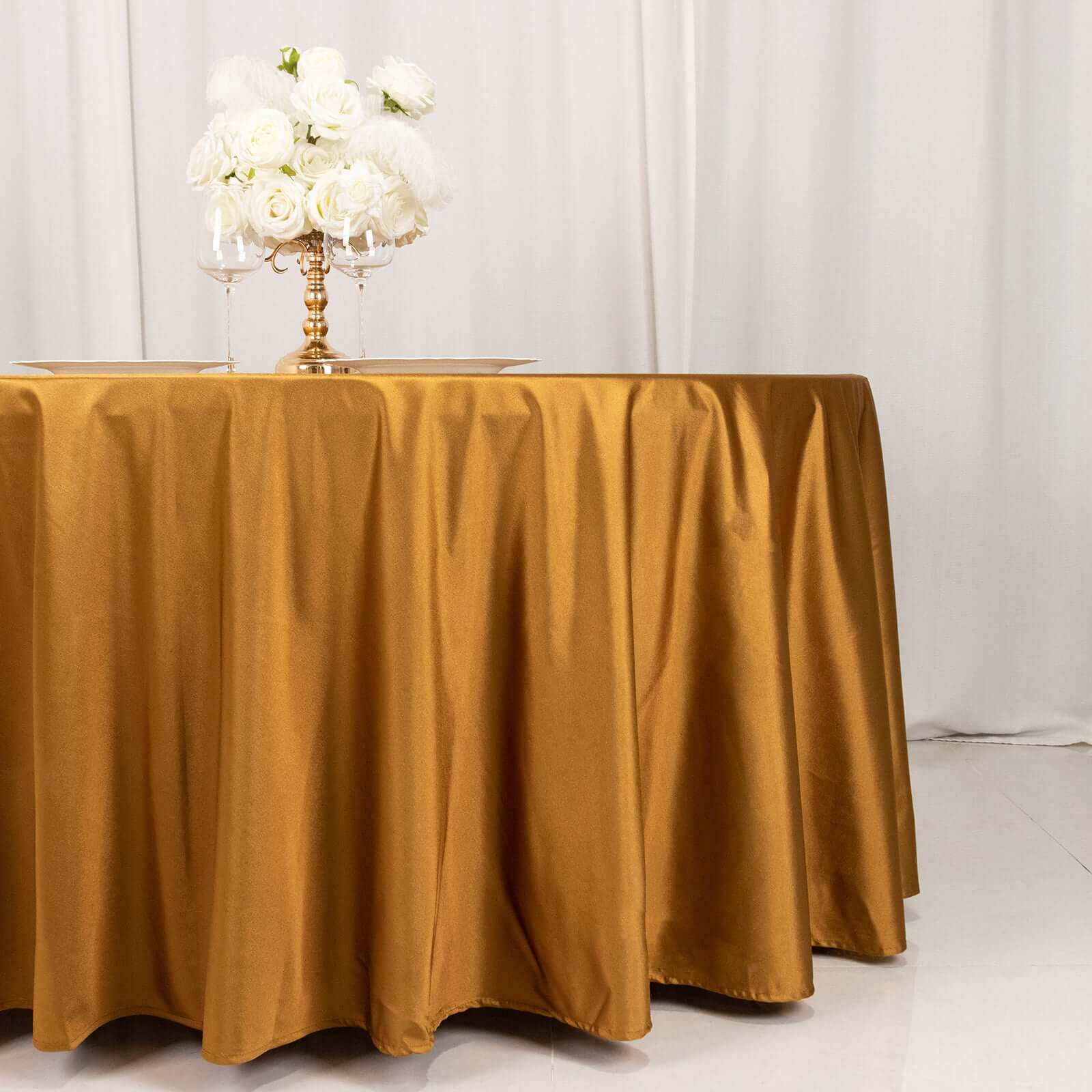 Scuba Round Tablecloth 120" Shimmer Gold - Wrinkle Free & Stain Resistant Seamless Table Cover - Image 2