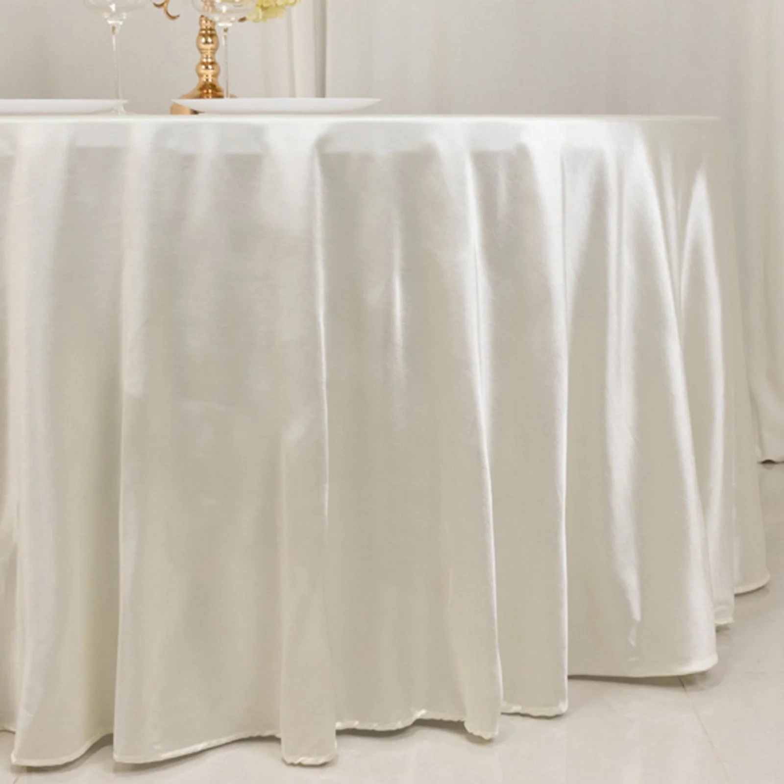 Scuba Round Tablecloth 120" Shimmer Pearl White - Seamless Table Cover - Image 2
