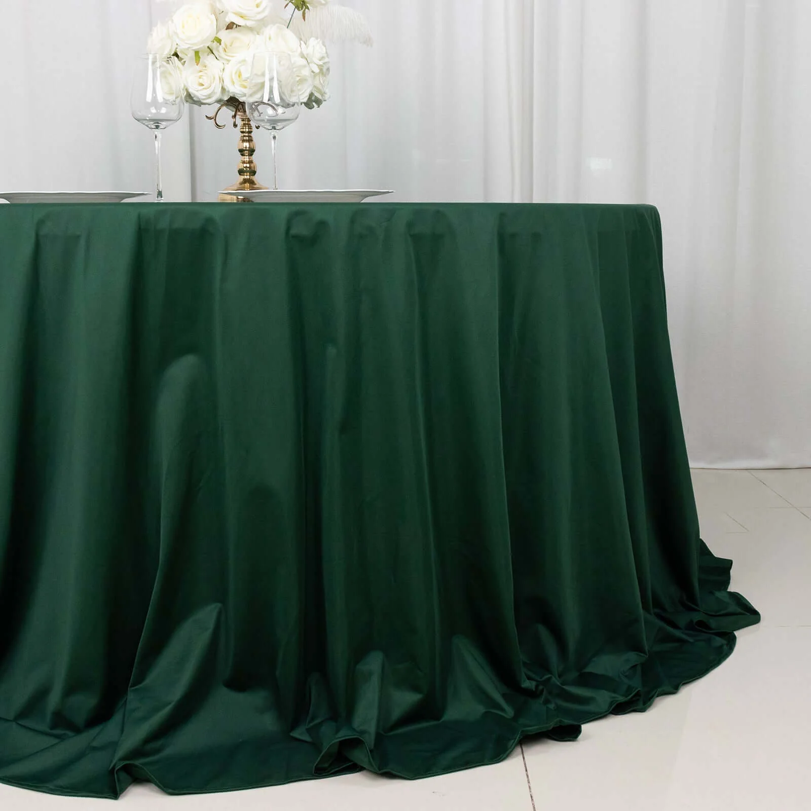 Scuba Round Tablecloth 132" Hunter Emerald Green - Seamless & Wrinkle Free Table Cover - Image 2