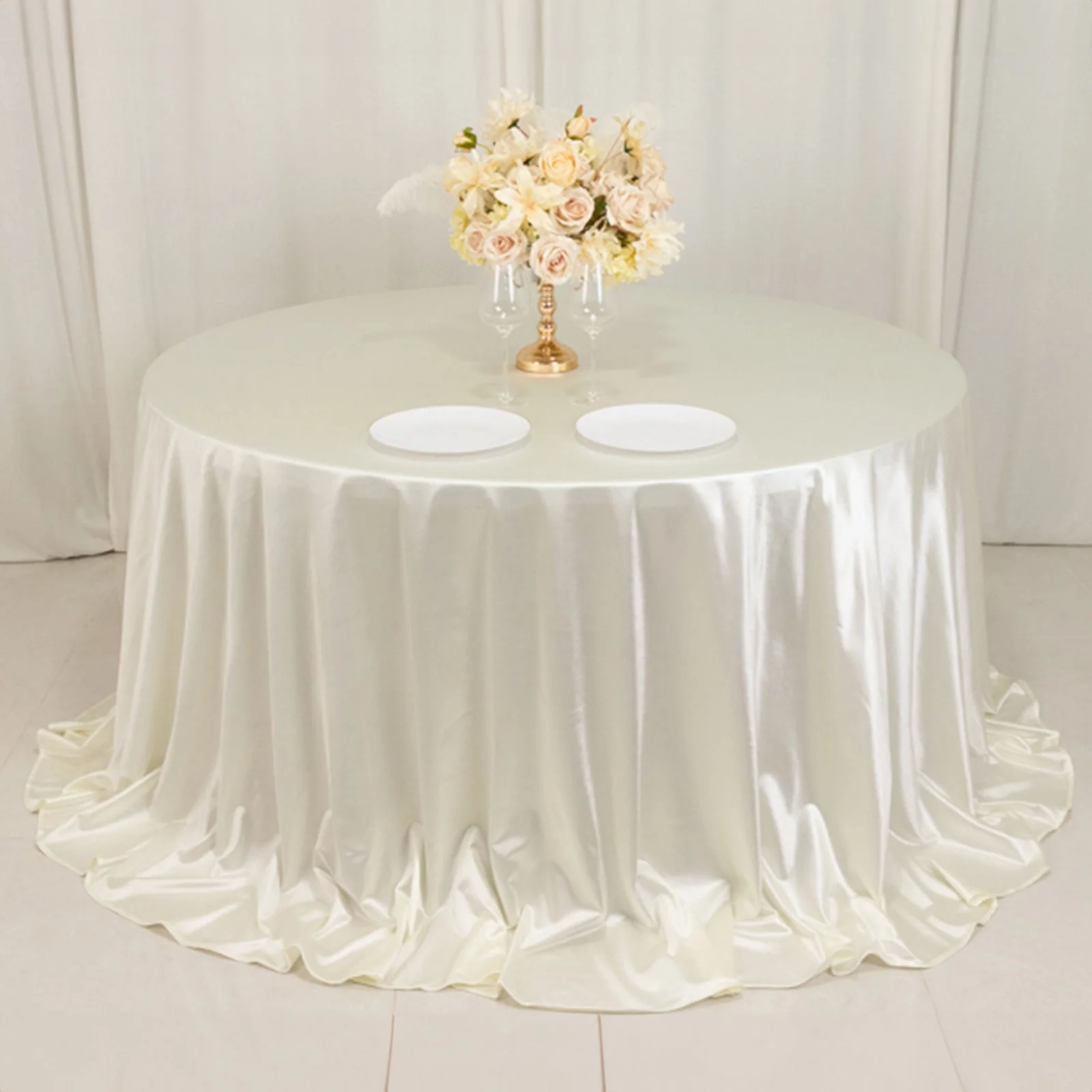 Scuba Round Tablecloth 132" Shimmer Pearl White - Seamless & Wrinkle Free Table Cover - Image 4