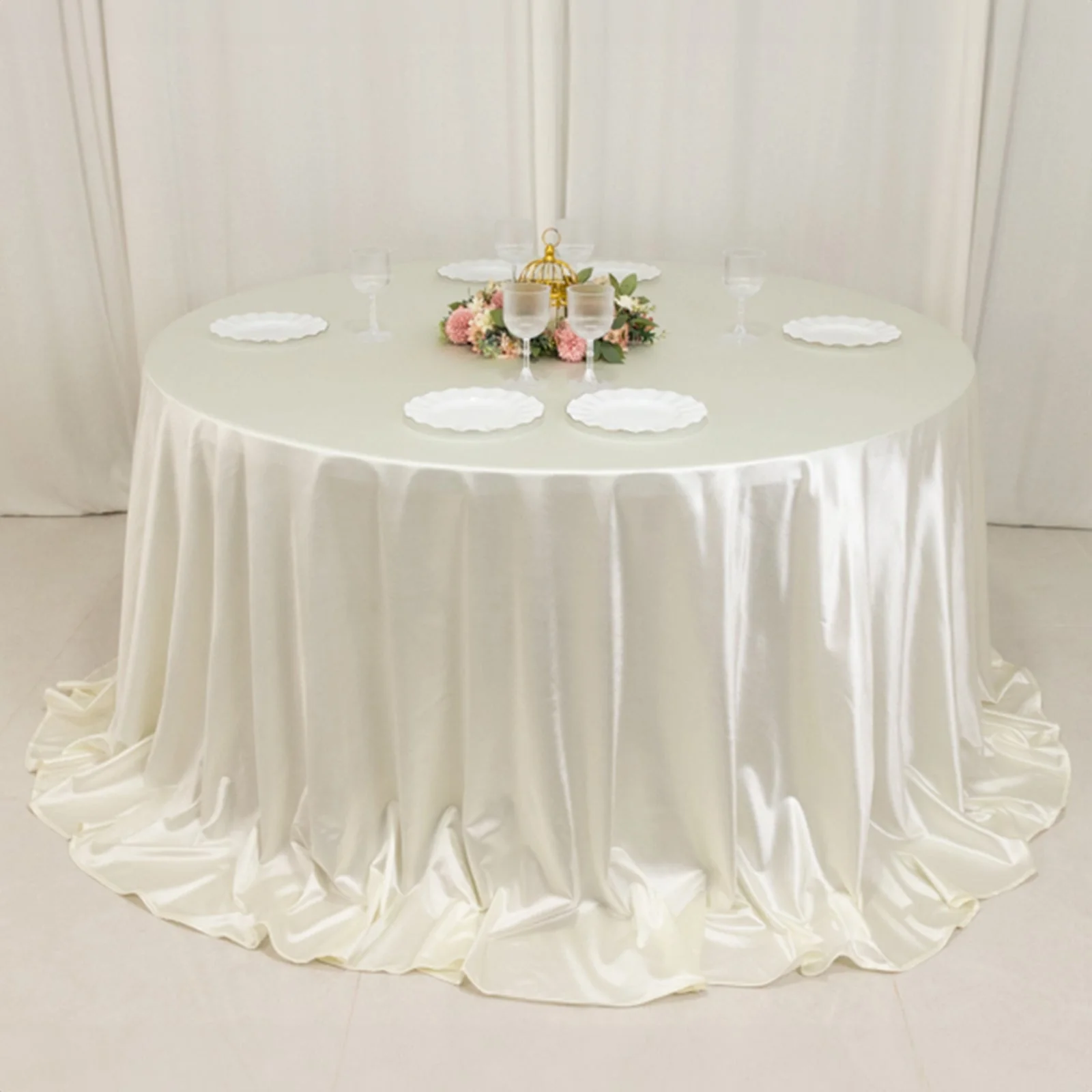 Scuba Round Tablecloth 132" Shimmer Pearl White - Seamless & Wrinkle Free Table Cover - Image 5