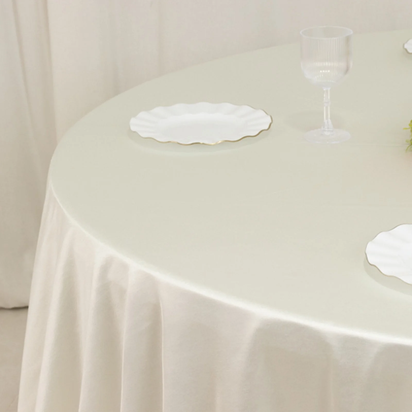 Scuba Round Tablecloth 132" Shimmer Pearl White - Seamless & Wrinkle Free Table Cover - Image 6