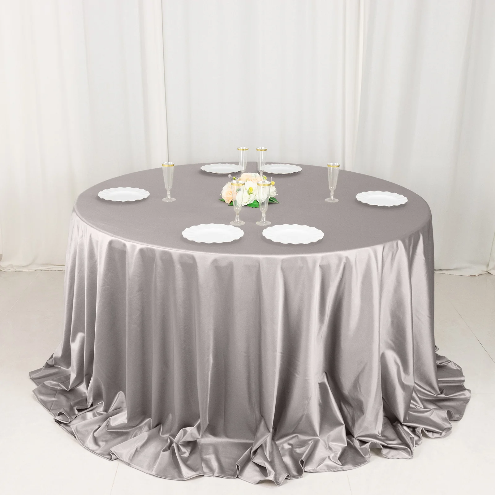 Scuba Round Tablecloth 132" Shimmer Silver - Seamless & Wrinkle Free Table Cover - Image 3