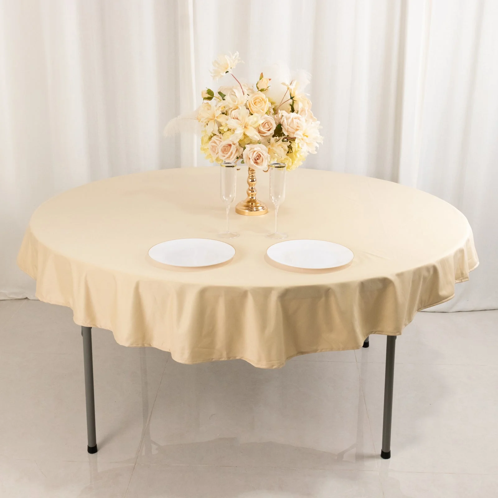 Scuba Round Tablecloth 70" Beige - Wrinkle Free Table Cover - Image 3