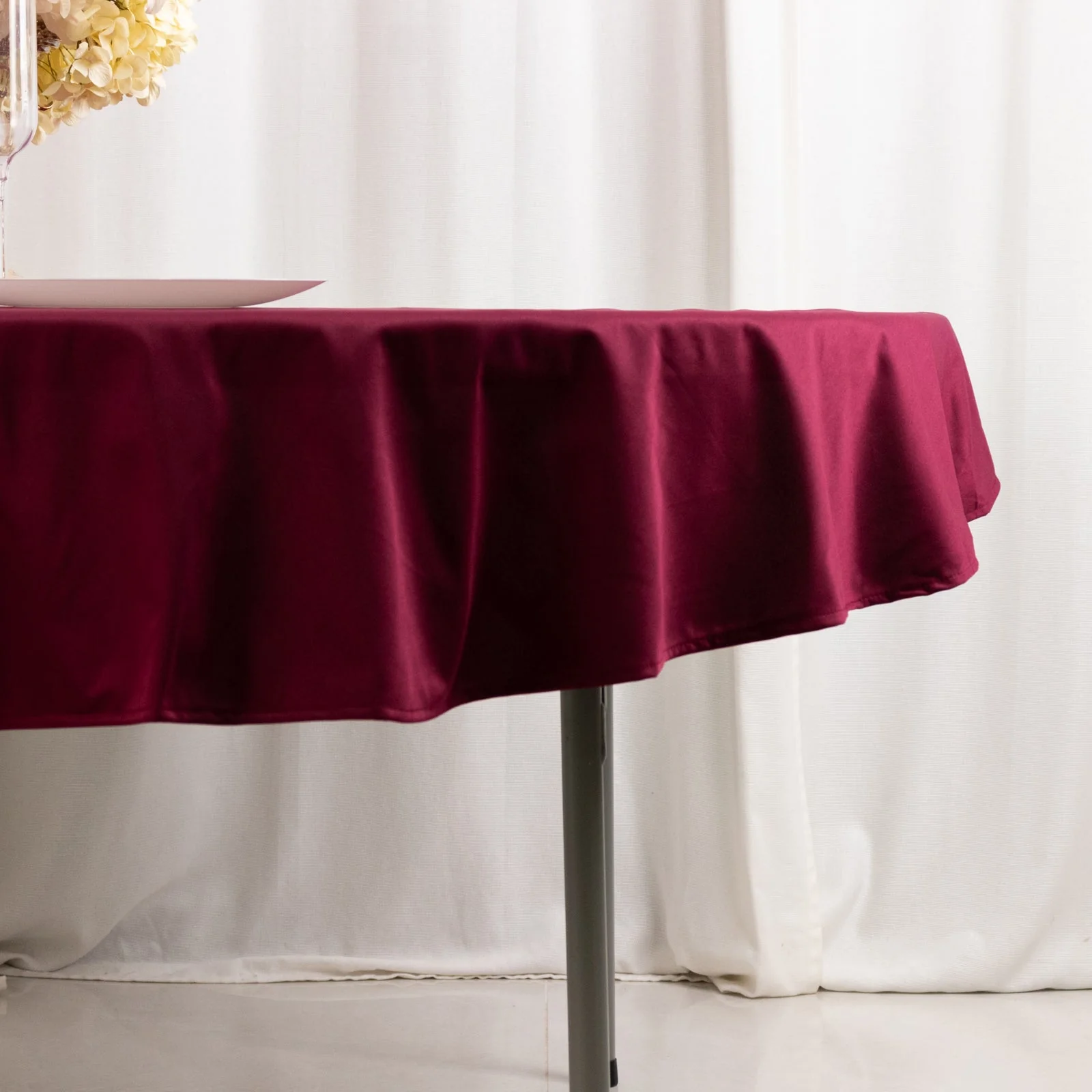 Scuba Round Tablecloth 70" Burgundy - Wrinkle Free Table Cover - Image 2