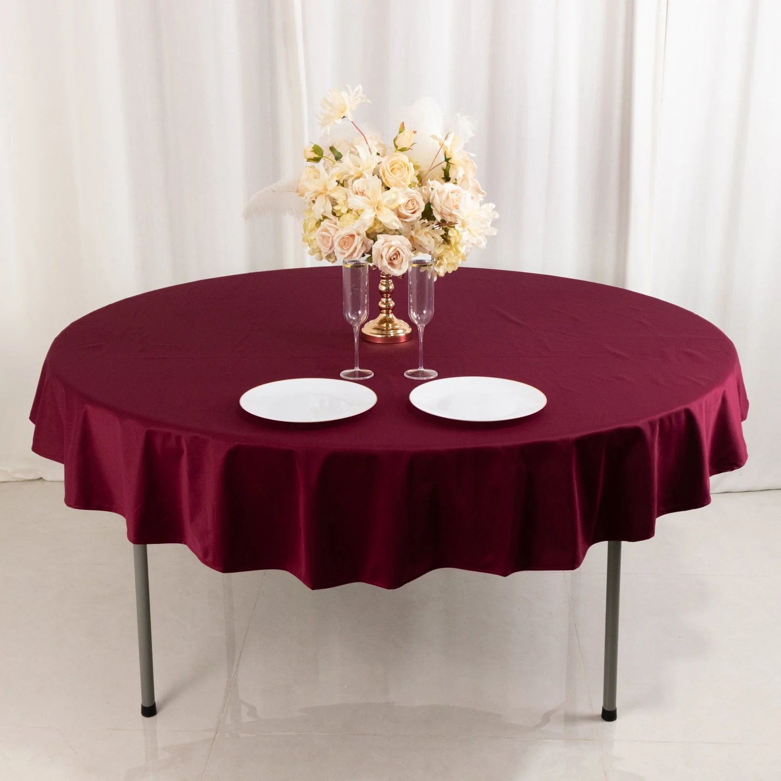 Scuba Round Tablecloth 70" Burgundy - Wrinkle Free Table Cover - Image 3
