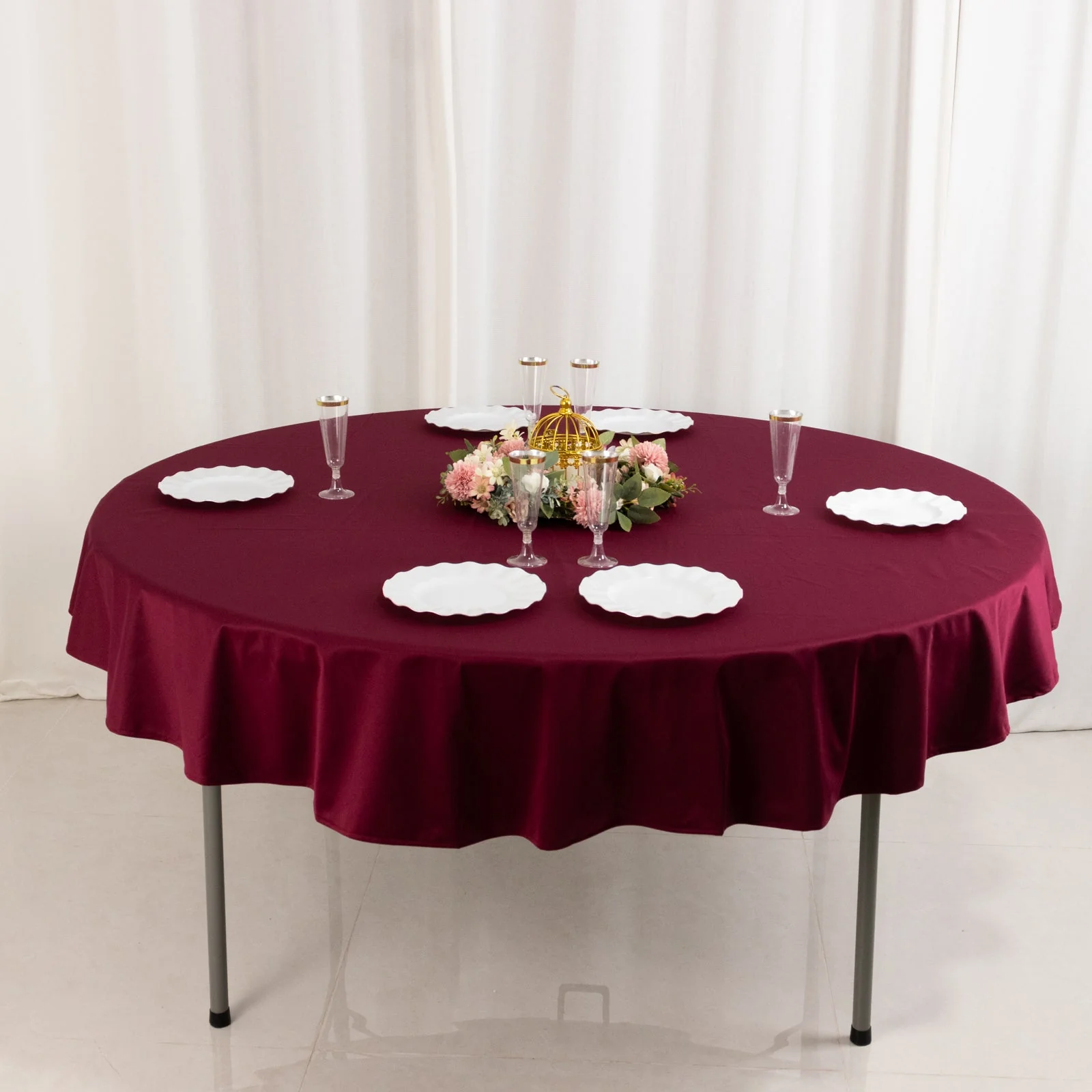 Scuba Round Tablecloth 70" Burgundy - Wrinkle Free Table Cover - Image 6