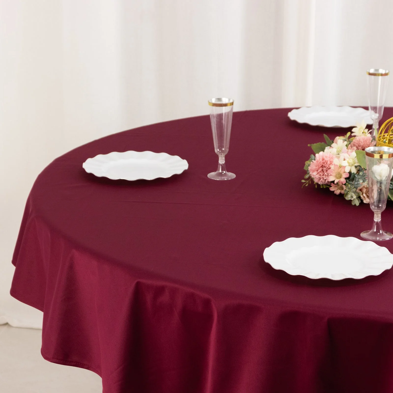 Scuba Round Tablecloth 70" Burgundy - Wrinkle Free Table Cover - Image 7