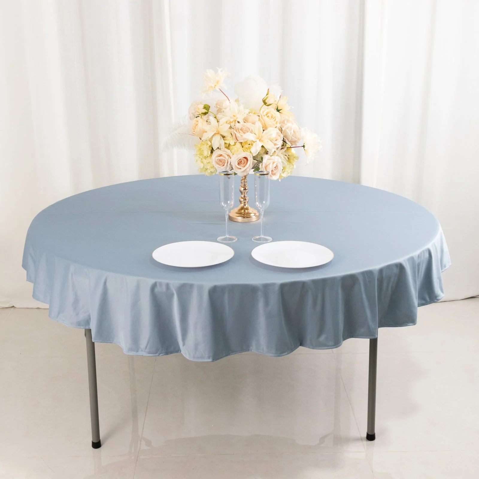 Scuba Round Tablecloth 70" Dusty Blue - Wrinkle Free Table Cover - Image 3