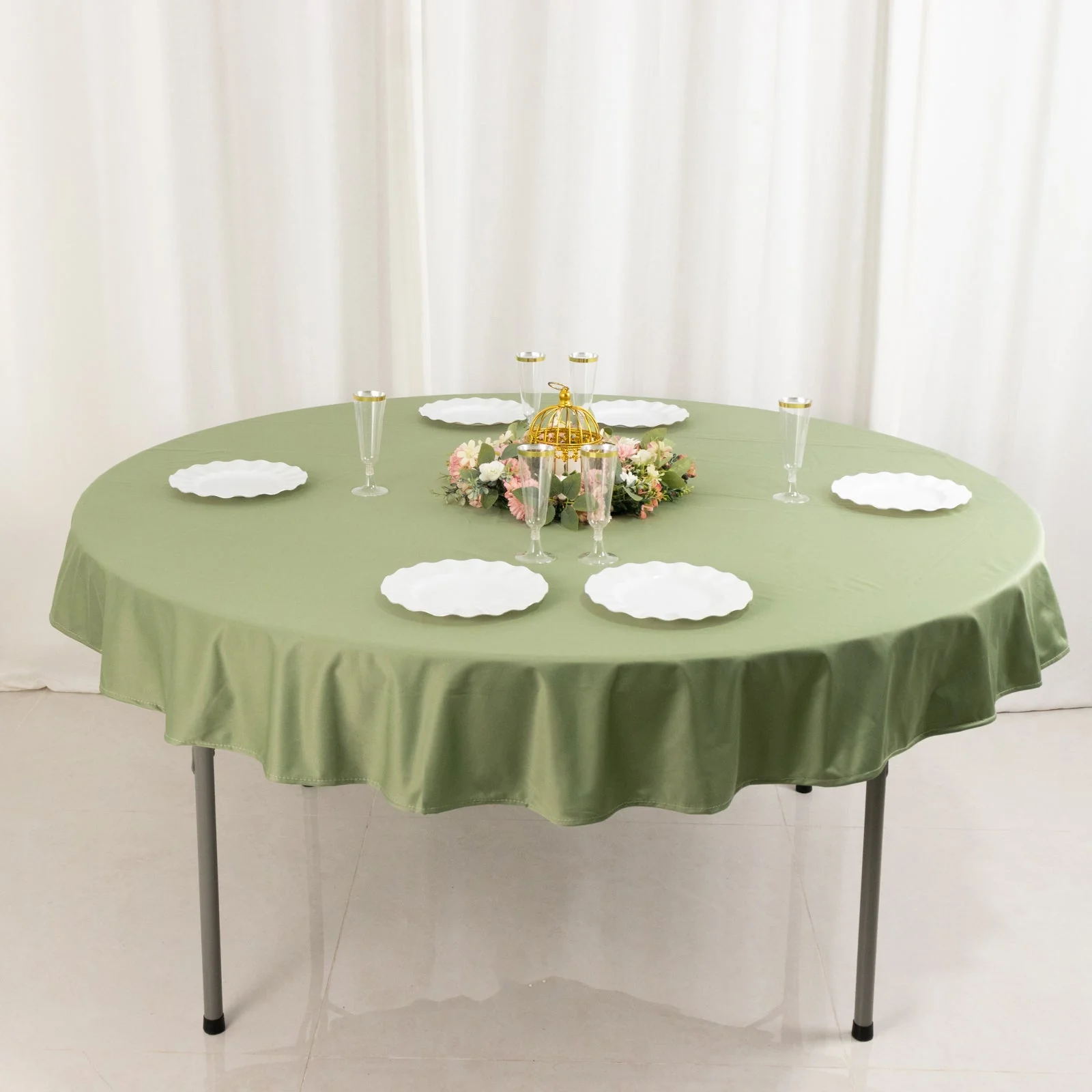 Scuba Round Tablecloth 70" Dusty Sage Green - Wrinkle Free Table Cover - Image 3