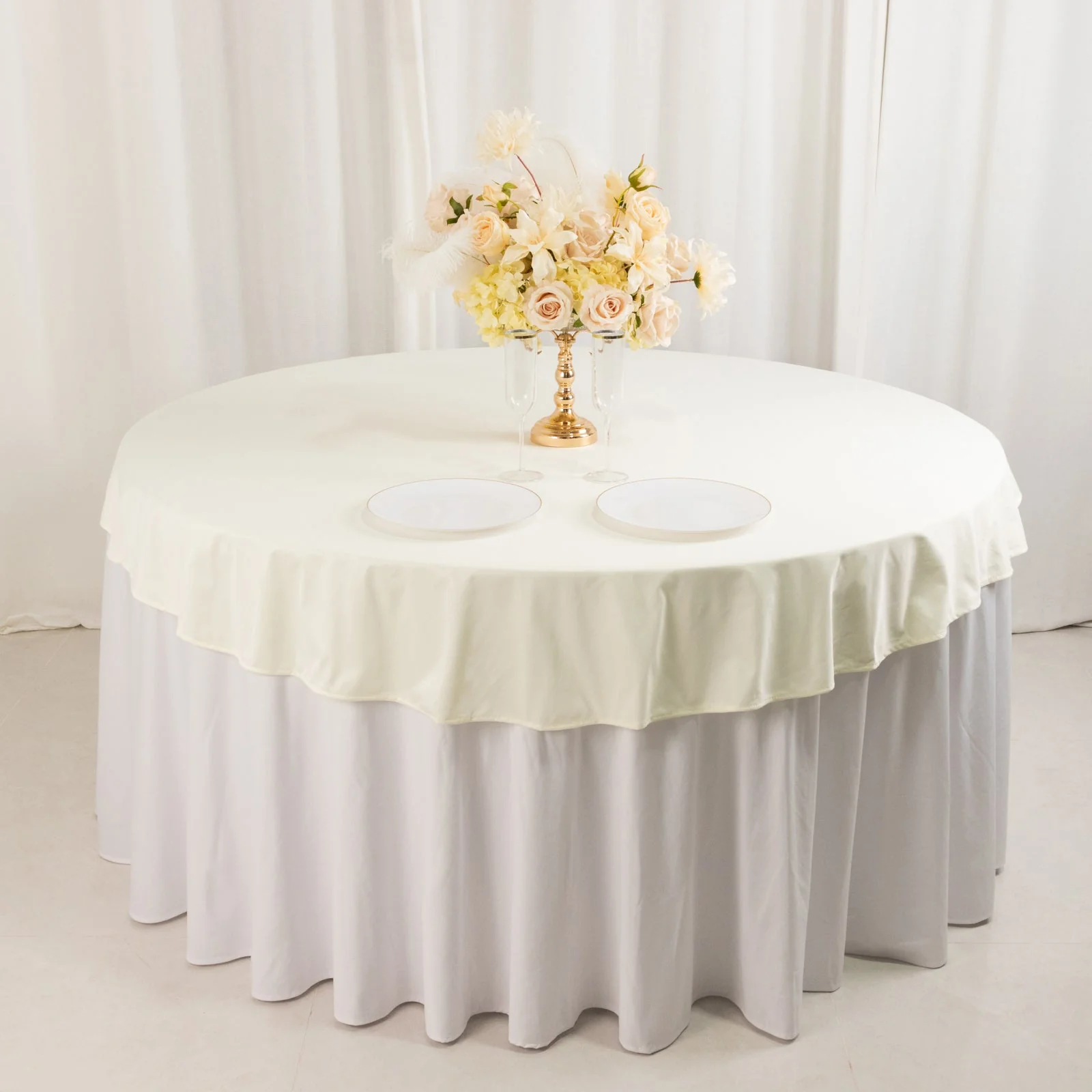 Scuba Round Tablecloth 70" Ivory - Wrinkle Free Table Cover - Image 2