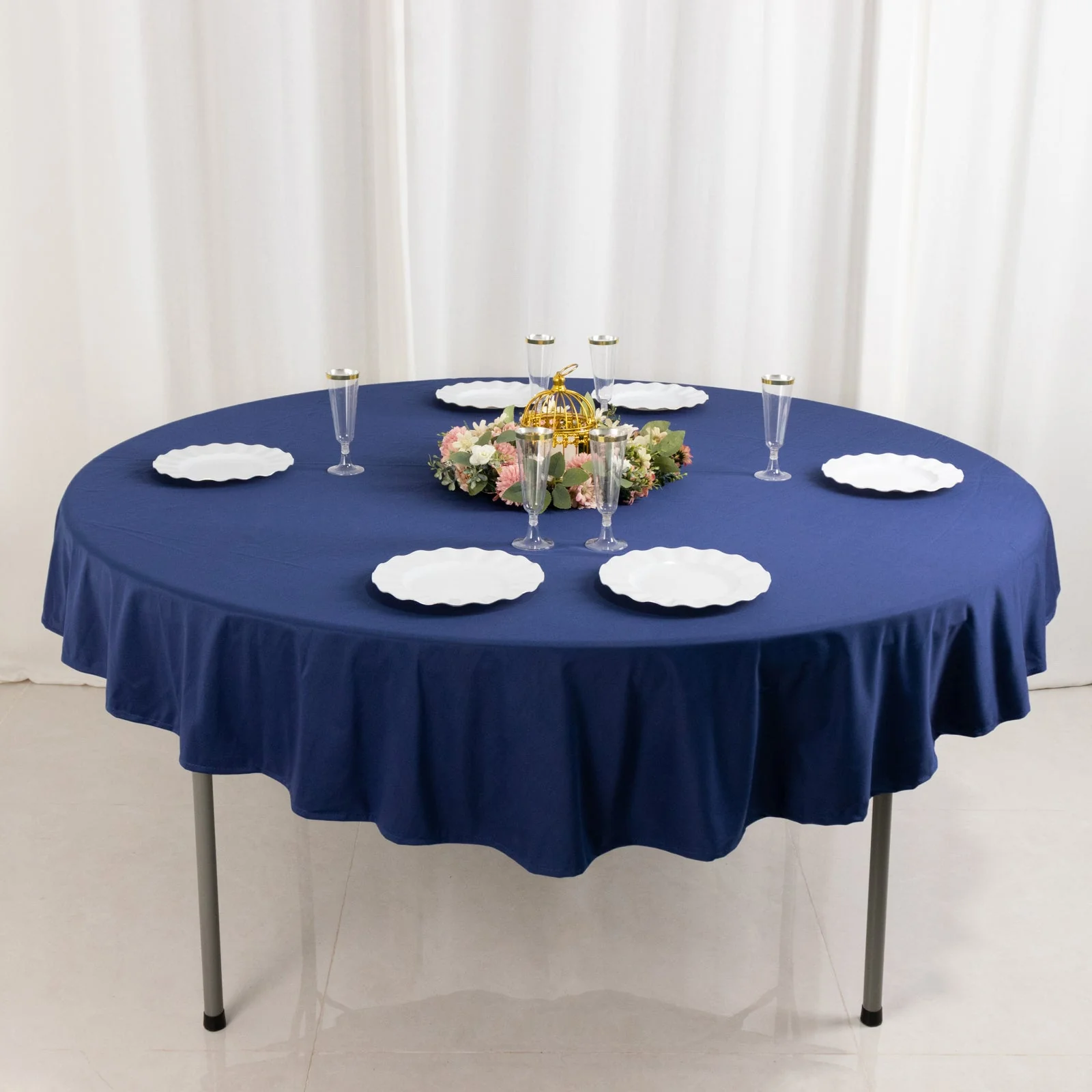 Scuba Round Tablecloth 70" Navy Blue - Wrinkle Free Table Cover - Image 3