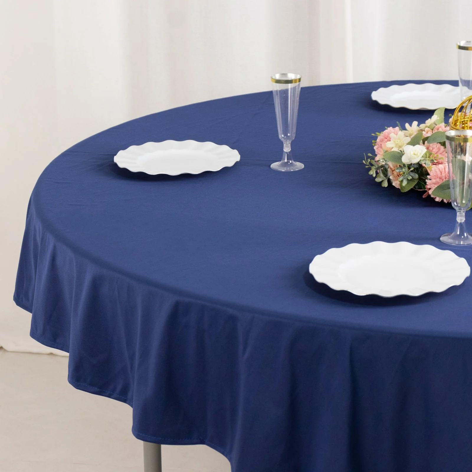 Scuba Round Tablecloth 70" Navy Blue - Wrinkle Free Table Cover - Image 6