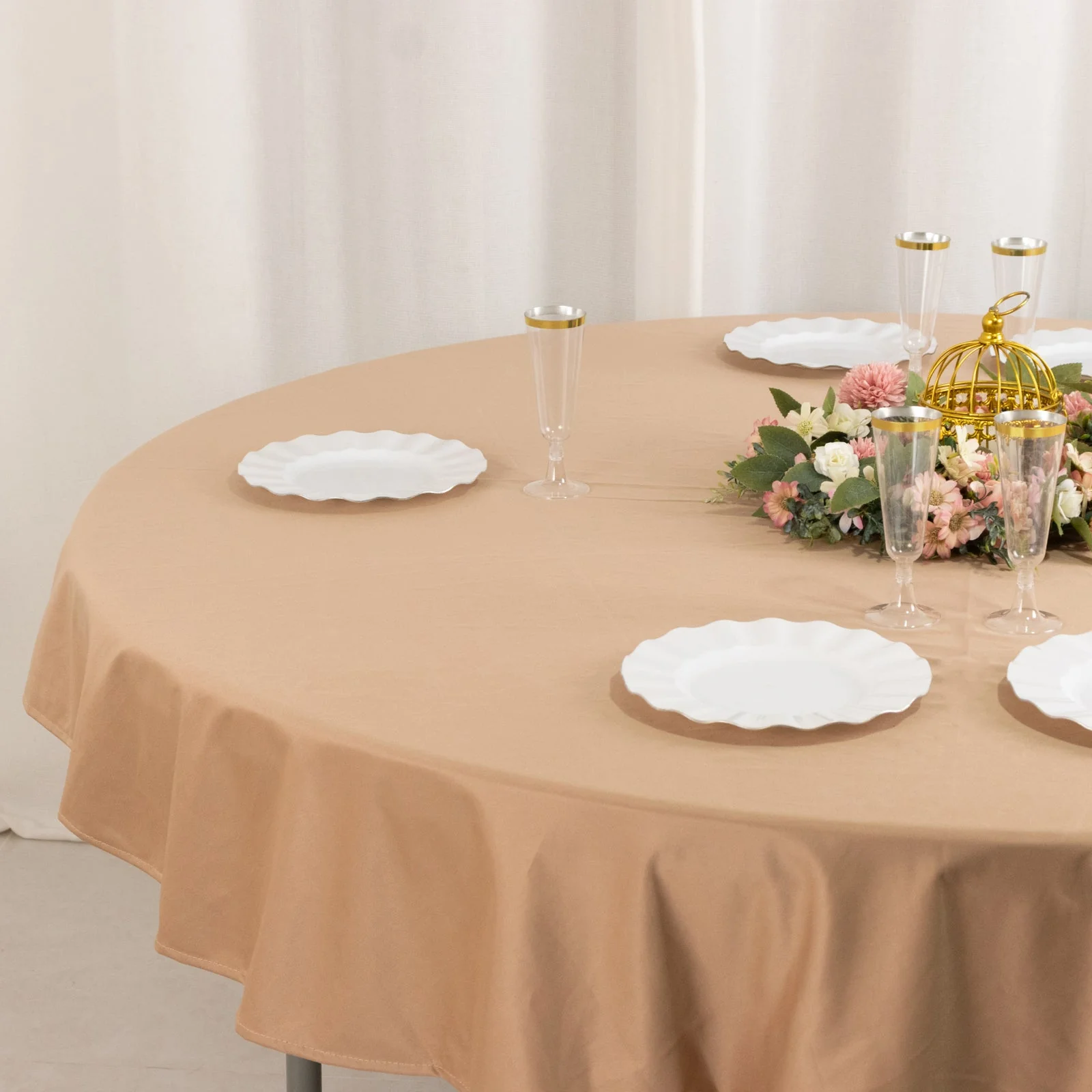 Scuba Round Tablecloth 70" Nude - Wrinkle Free Table Cover - Image 7