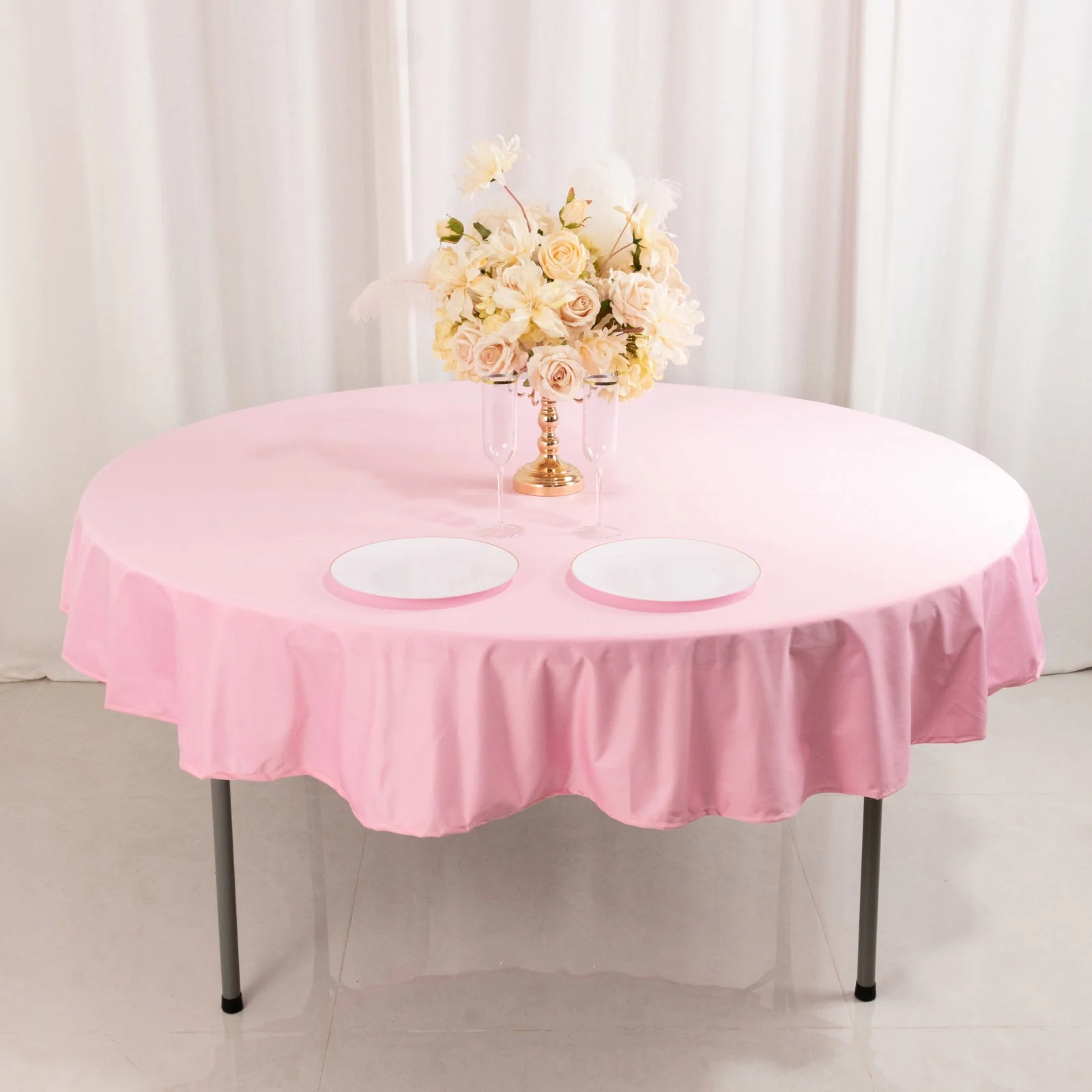 Scuba Round Tablecloth 70" Pink - Wrinkle Free Table Cover - Image 3
