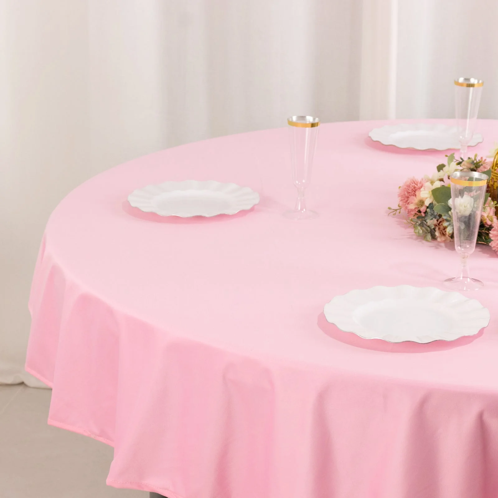 Scuba Round Tablecloth 70" Pink - Wrinkle Free Table Cover - Image 7