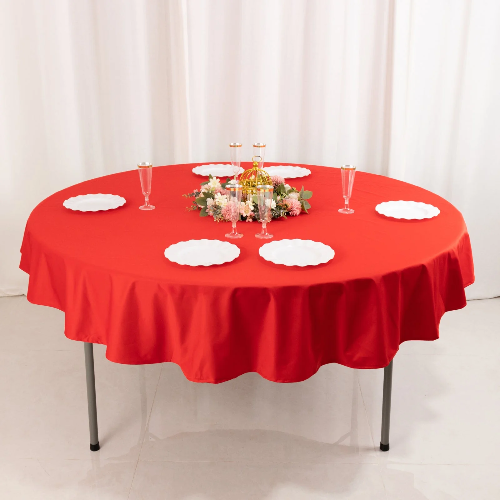 Scuba Round Tablecloth 70" Red - Wrinkle Free Table Cover - Image 6
