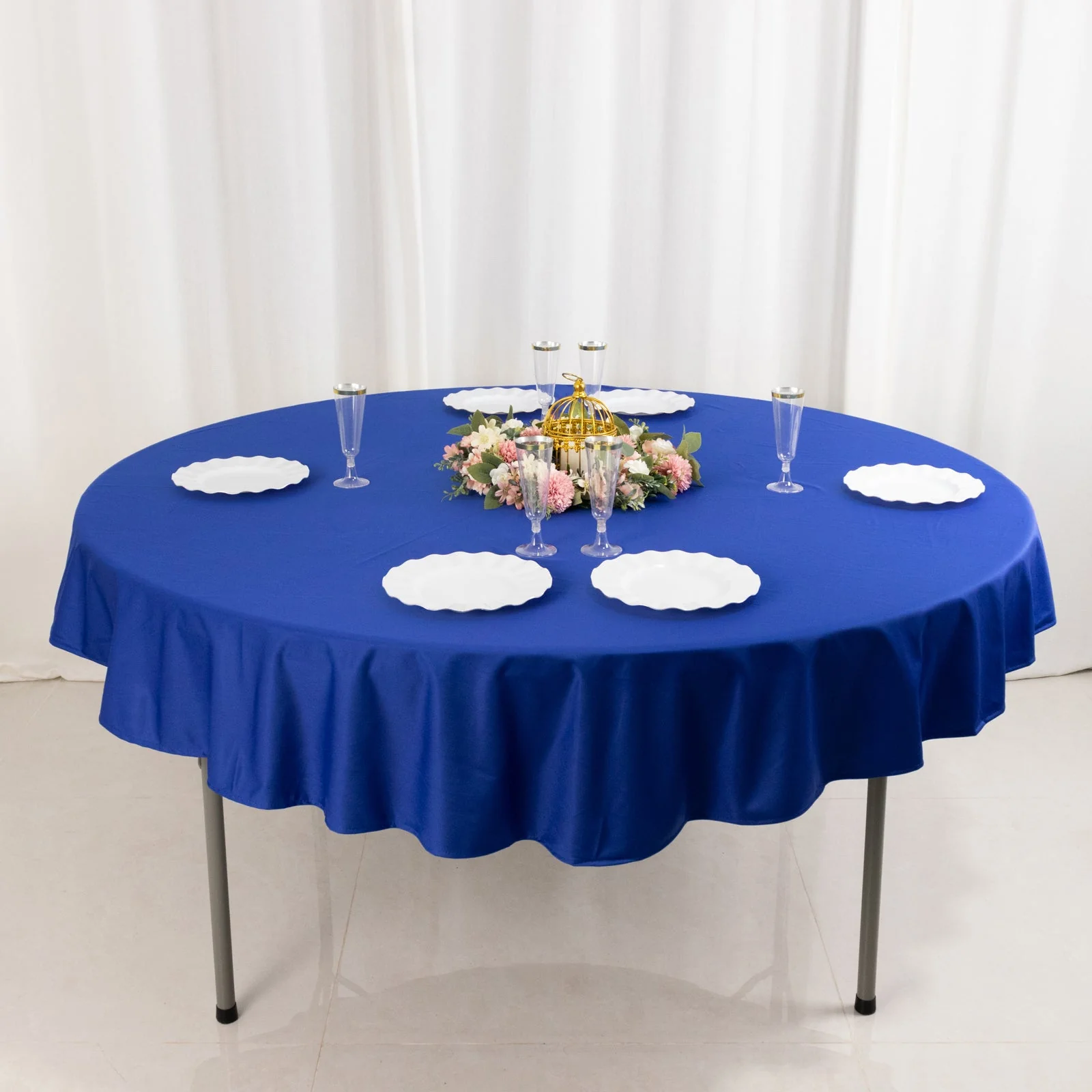 Scuba Round Tablecloth 70" Royal Blue - Wrinkle Free Table Cover - Image 6