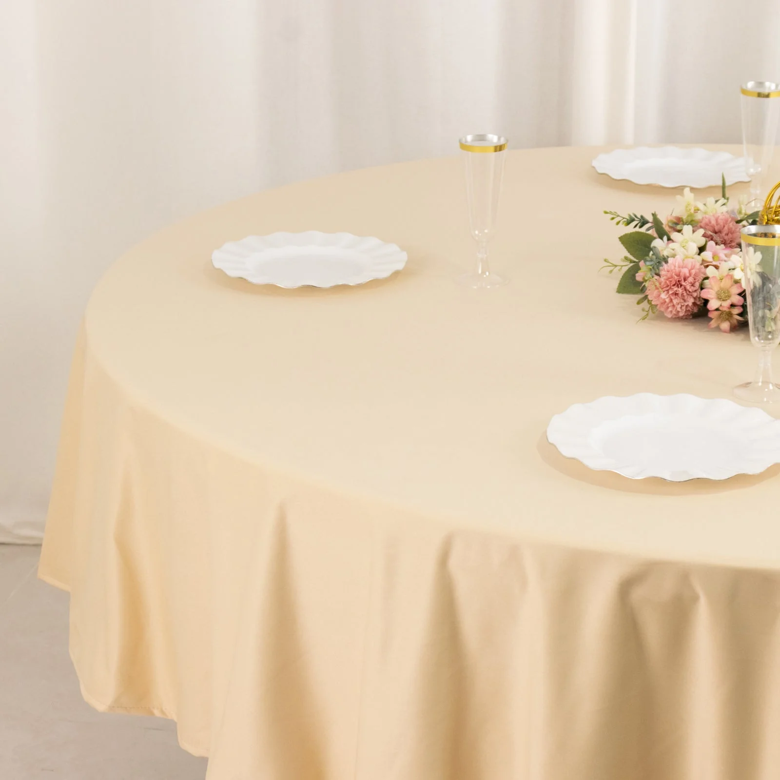Scuba Round Tablecloth 90" Beige - Wrinkle Free Table Cover - Image 10