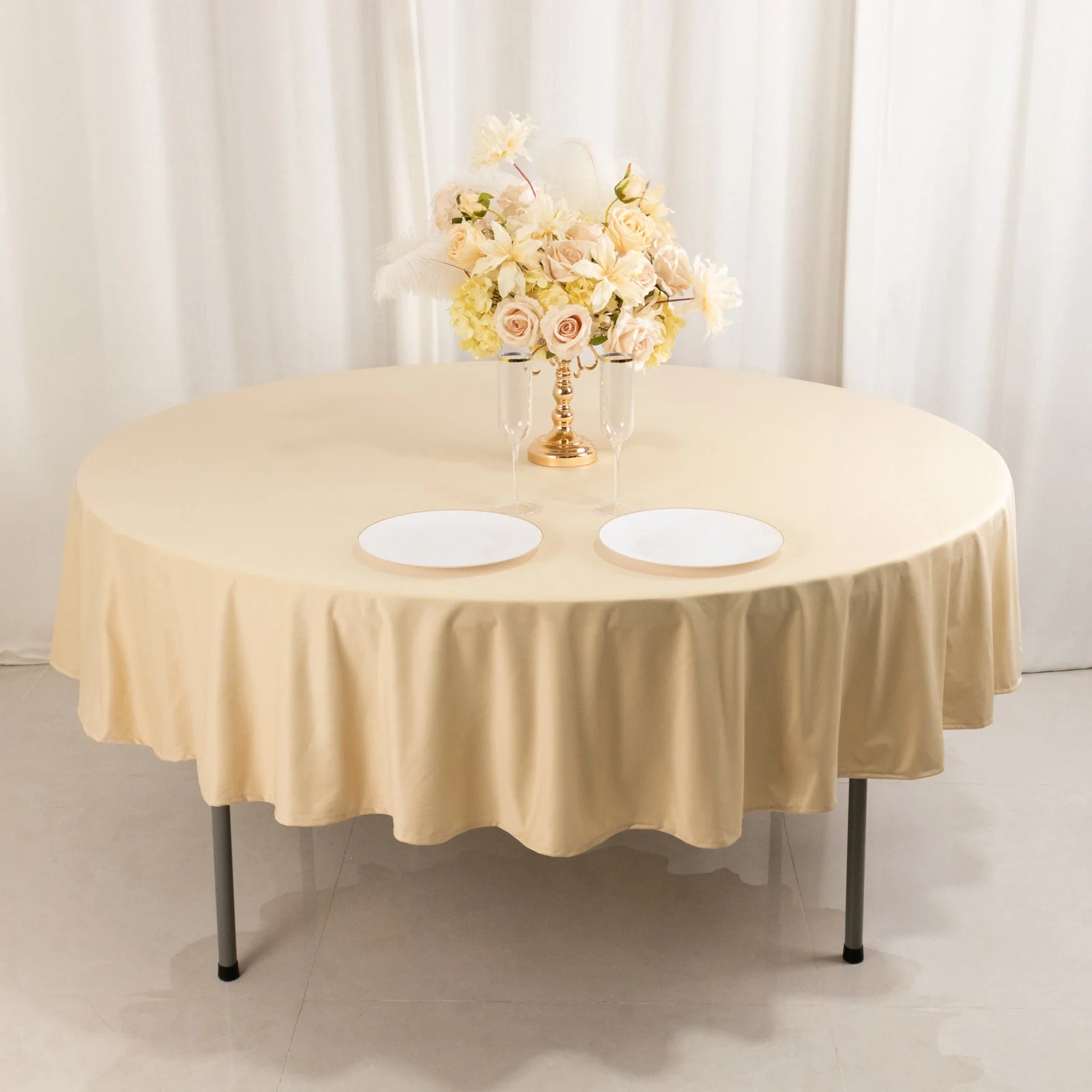 Scuba Round Tablecloth 90" Beige - Wrinkle Free Table Cover - Image 8