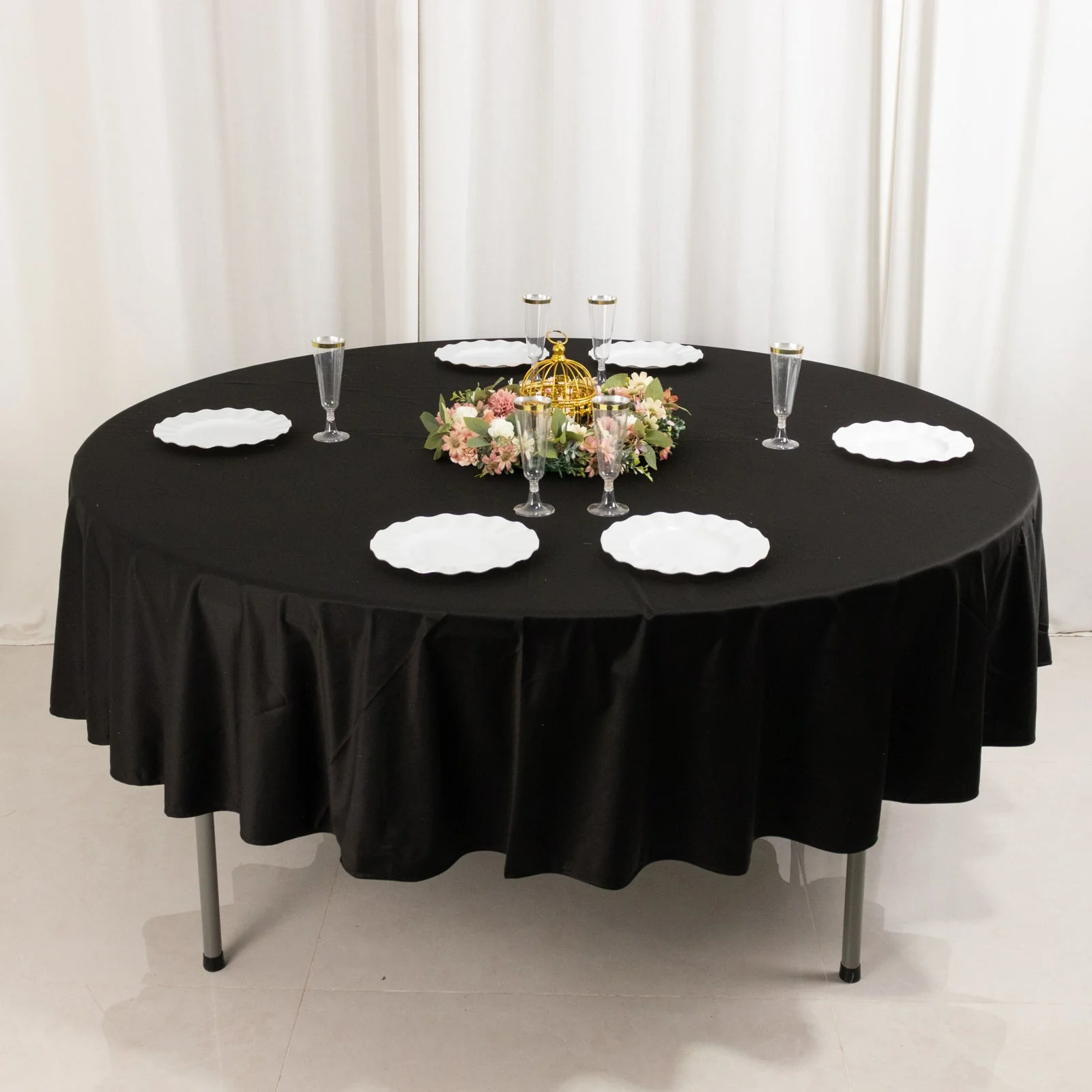 Scuba Round Tablecloth 90" Black - Wrinkle Free & Stain Resistant Sophisticated Table Cover - Image 7