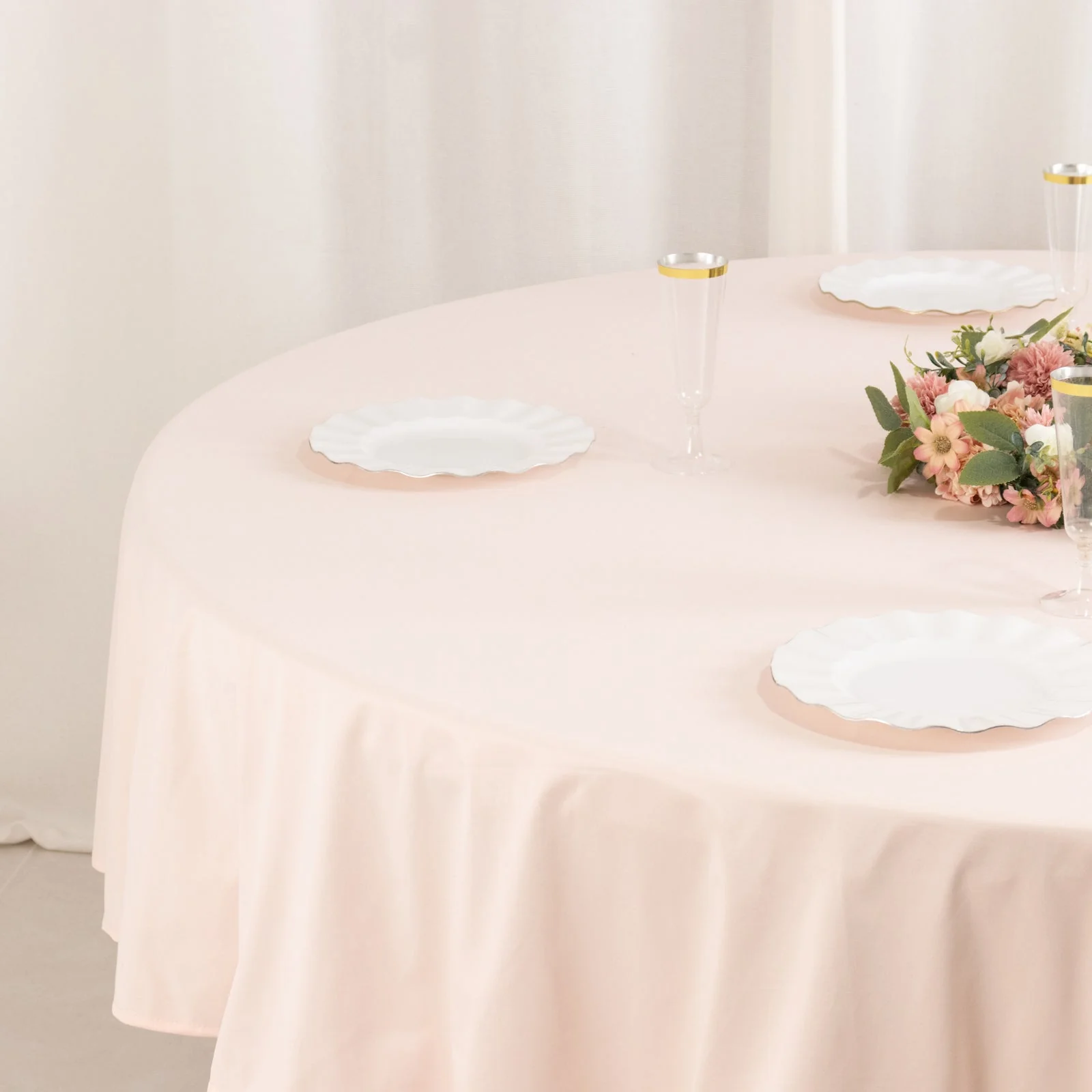 Scuba Round Tablecloth 90" Blush - Wrinkle Free Table Cover - Image 6