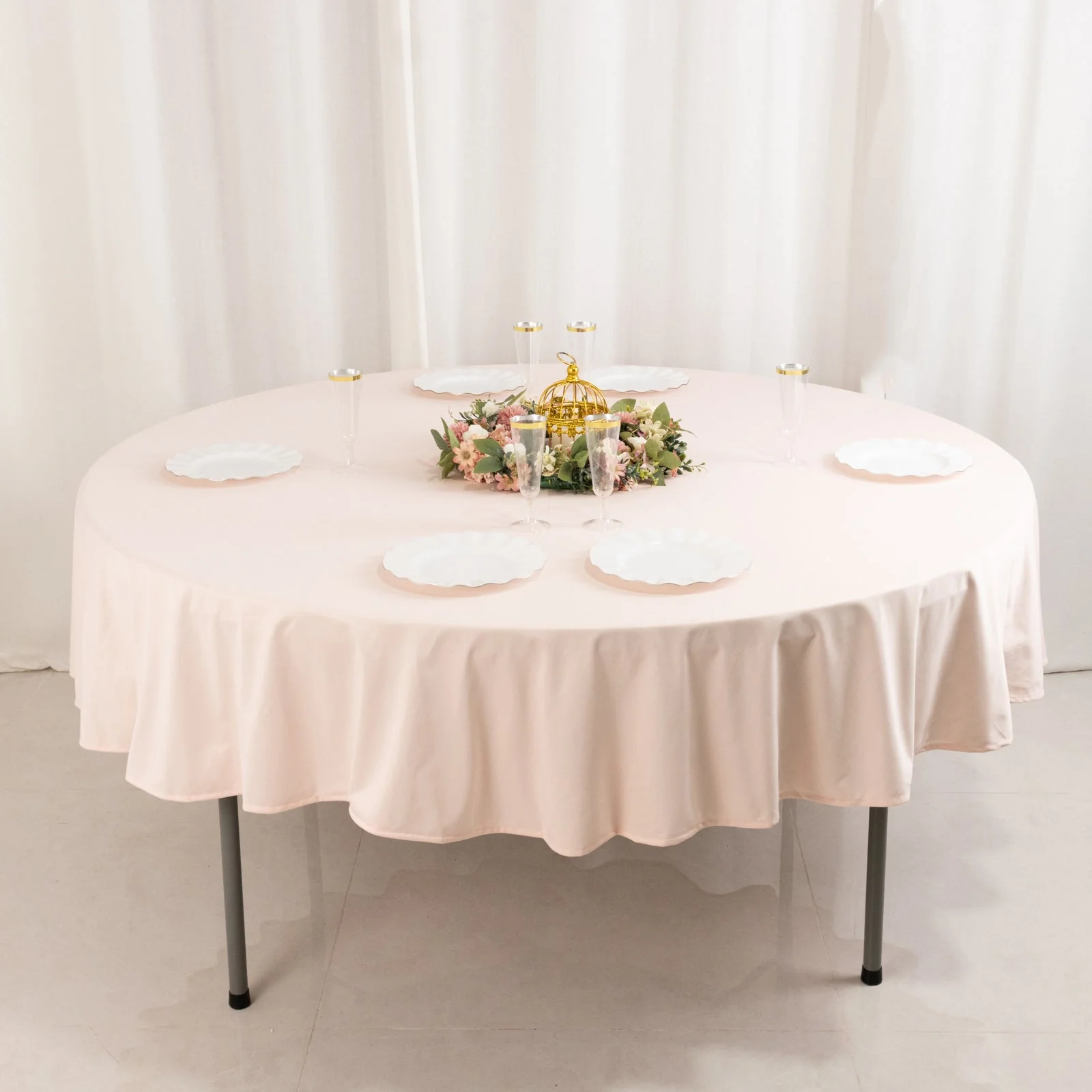 Scuba Round Tablecloth 90" Blush - Wrinkle Free Table Cover - Image 7