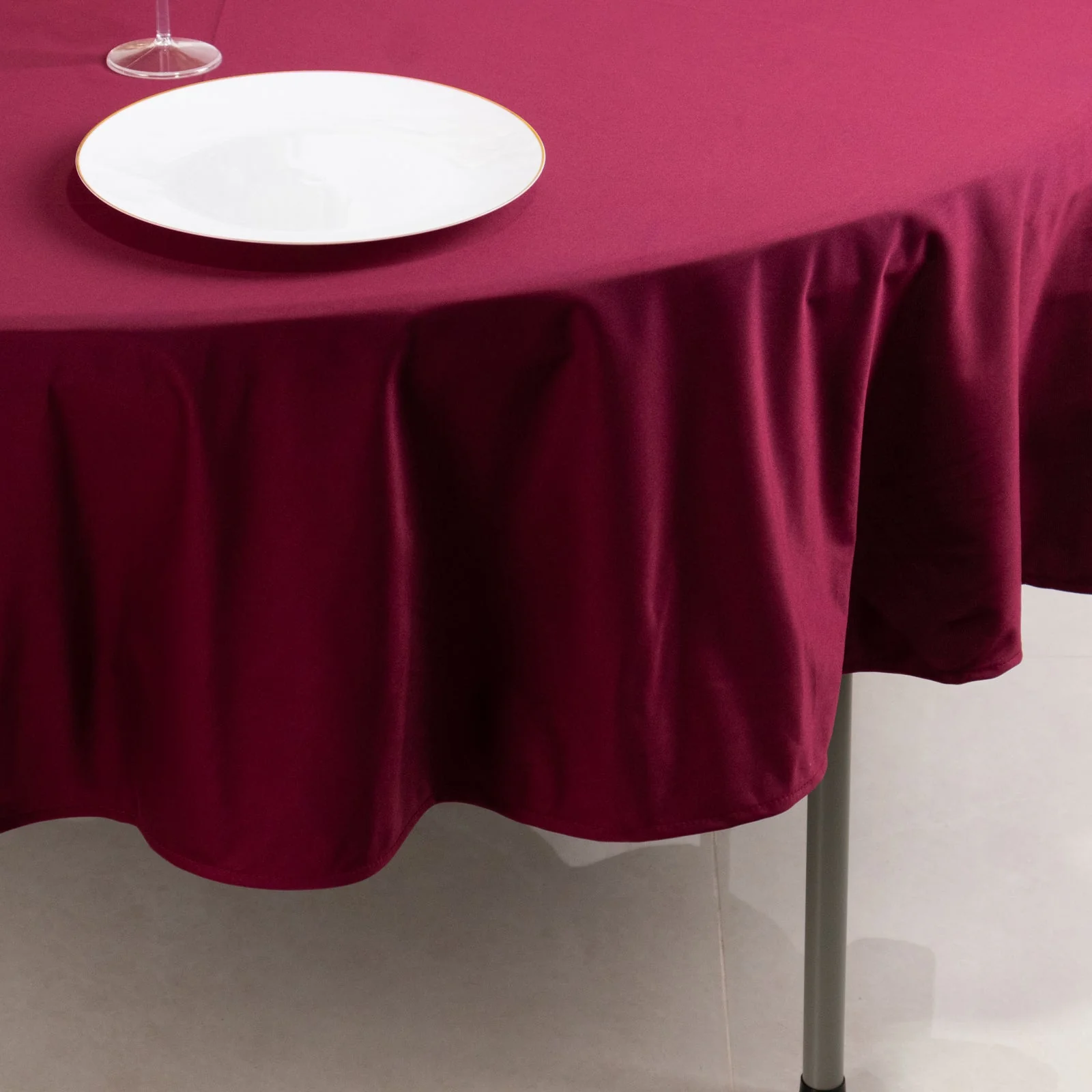 Scuba Round Tablecloth 90" Burgundy - Wrinkle Free Table Cover - Image 3