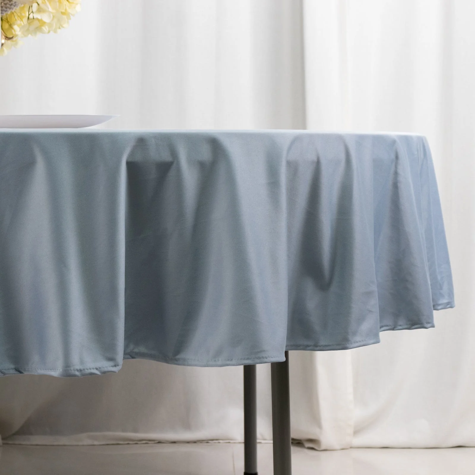 Scuba Round Tablecloth 90" Dusty Blue - Wrinkle Free Table Cover - Image 2
