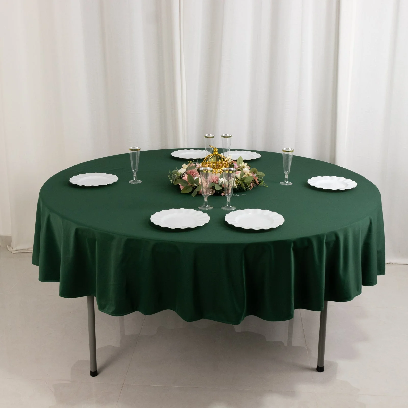 Scuba Round Tablecloth 90" Hunter Emerald Green - Wrinkle Free Table Cover - Image 7