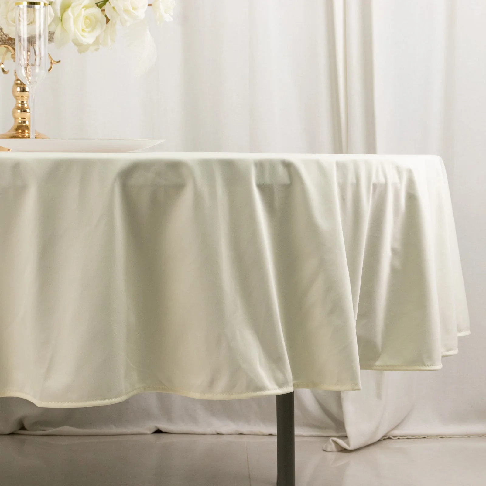 Scuba Round Tablecloth 90" Ivory - Wrinkle Free Table Cover - Image 2