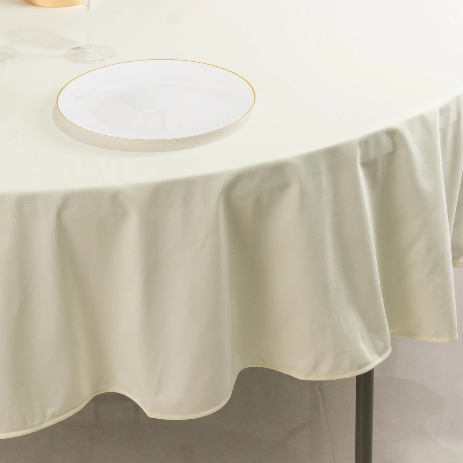Scuba Round Tablecloth 90" Ivory - Wrinkle Free Table Cover - Image 6