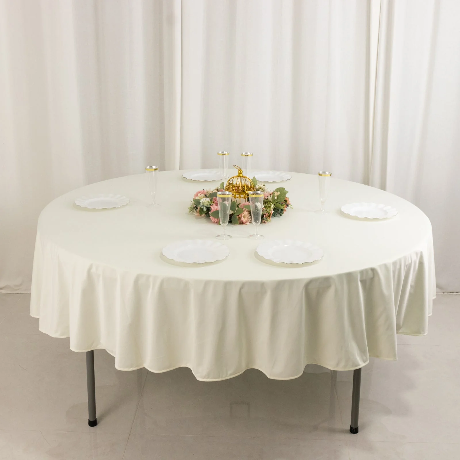 Scuba Round Tablecloth 90" Ivory - Wrinkle Free Table Cover - Image 9