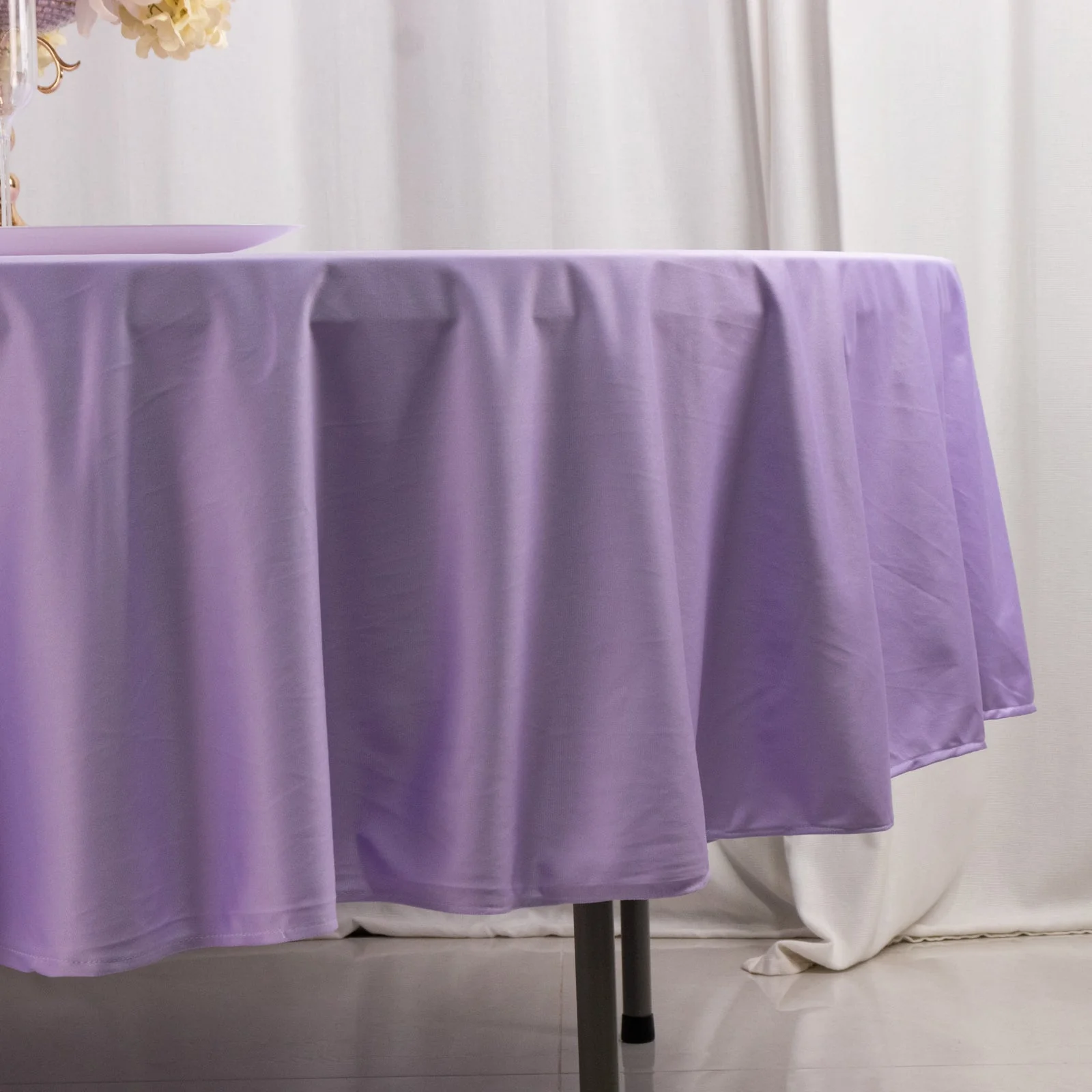 Scuba Round Tablecloth 90" Lavender Lilac - Wrinkle Free Table Cover - Image 2