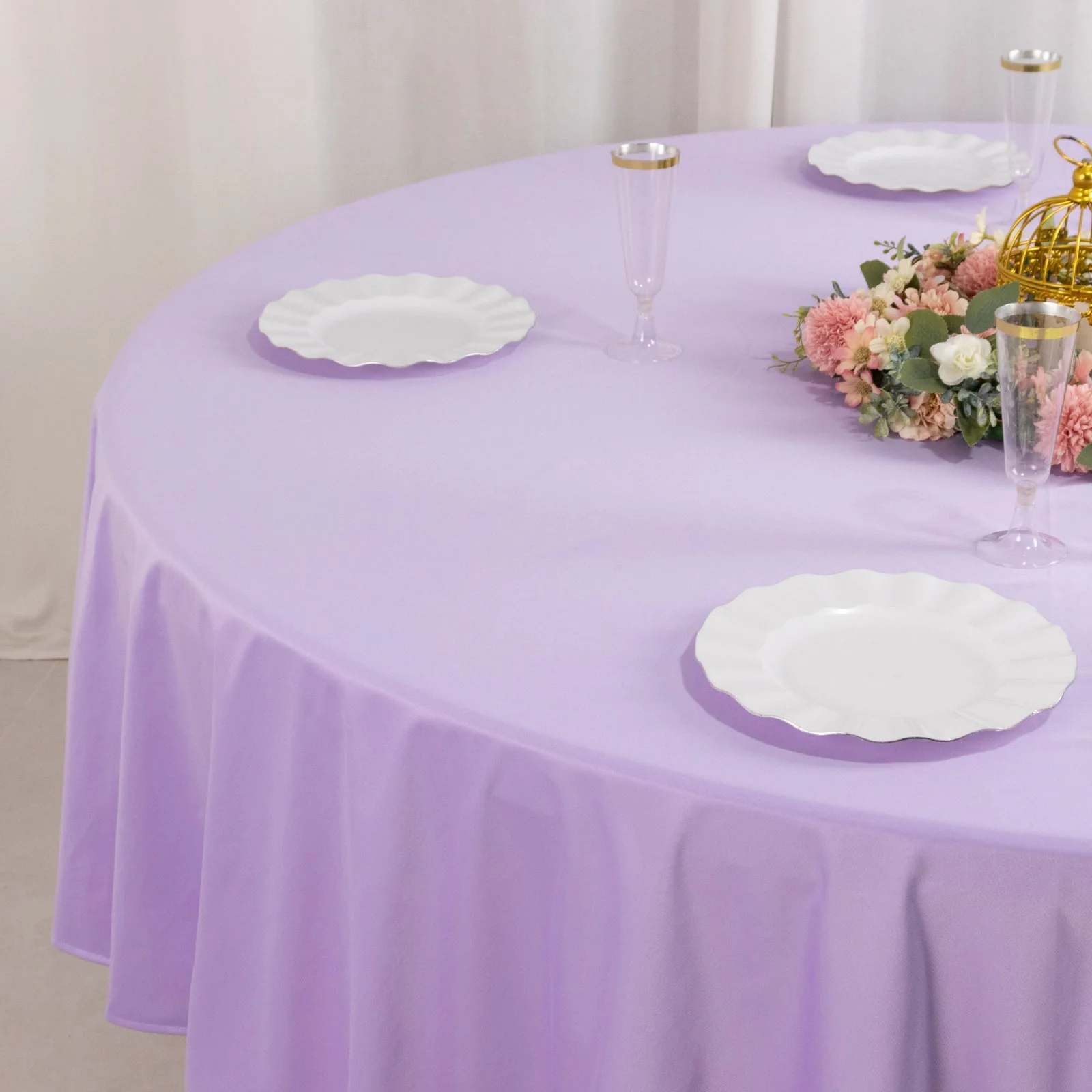 Scuba Round Tablecloth 90" Lavender Lilac - Wrinkle Free Table Cover - Image 3