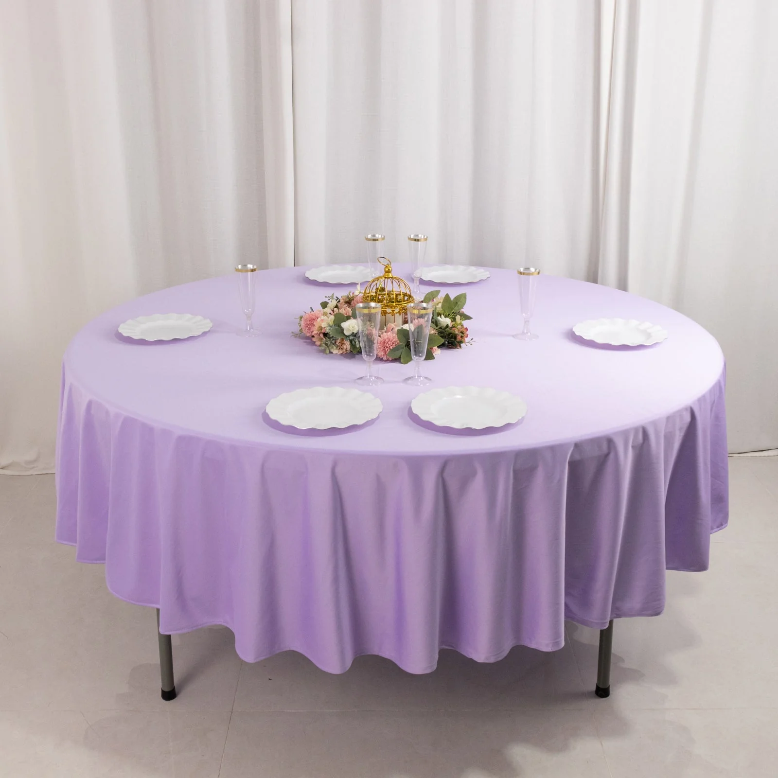 Scuba Round Tablecloth 90" Lavender Lilac - Wrinkle Free Table Cover - Image 9