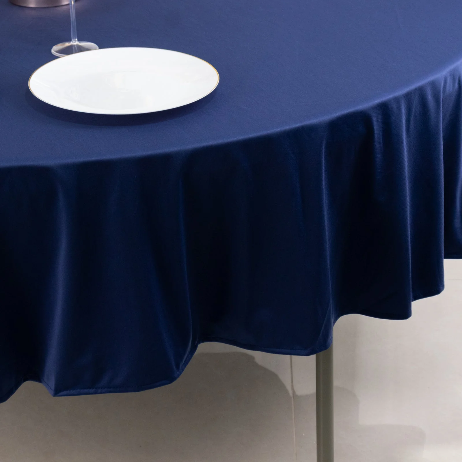 Scuba Round Tablecloth 90" Navy Blue - Wrinkle Free Table Cover - Image 2