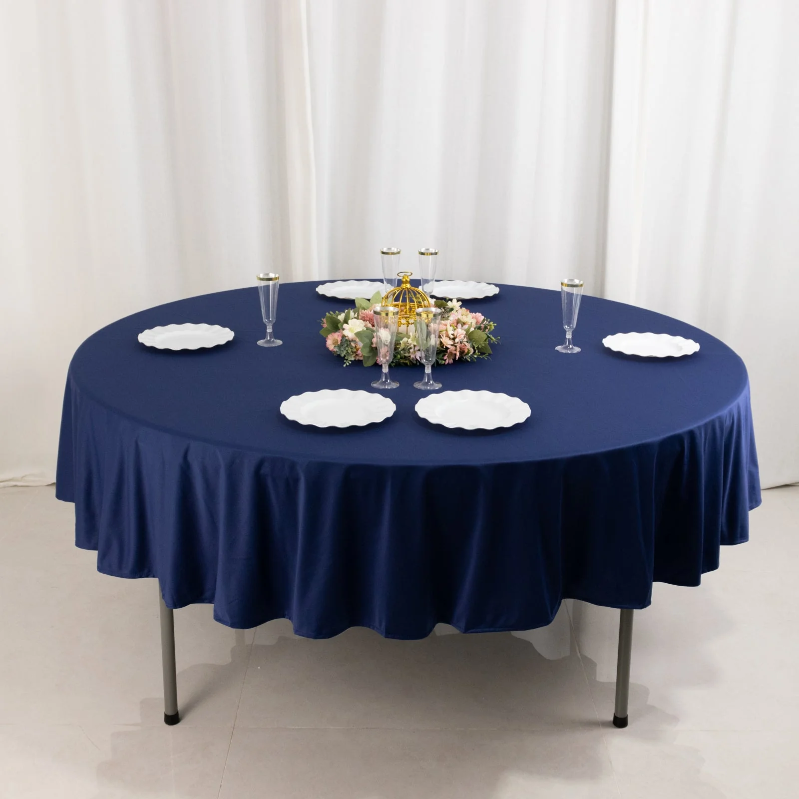Scuba Round Tablecloth 90" Navy Blue - Wrinkle Free Table Cover - Image 6