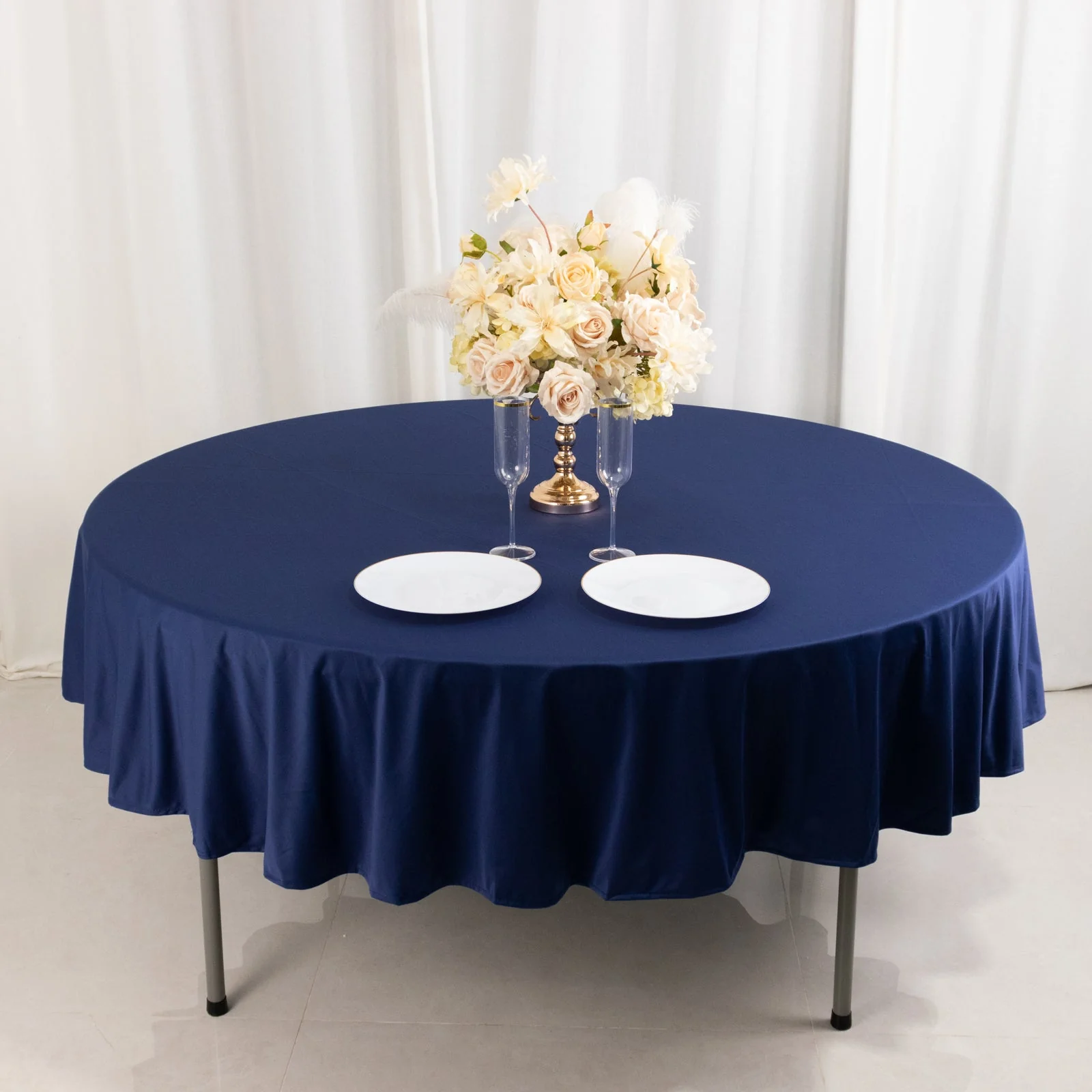 Scuba Round Tablecloth 90" Navy Blue - Wrinkle Free Table Cover - Image 8