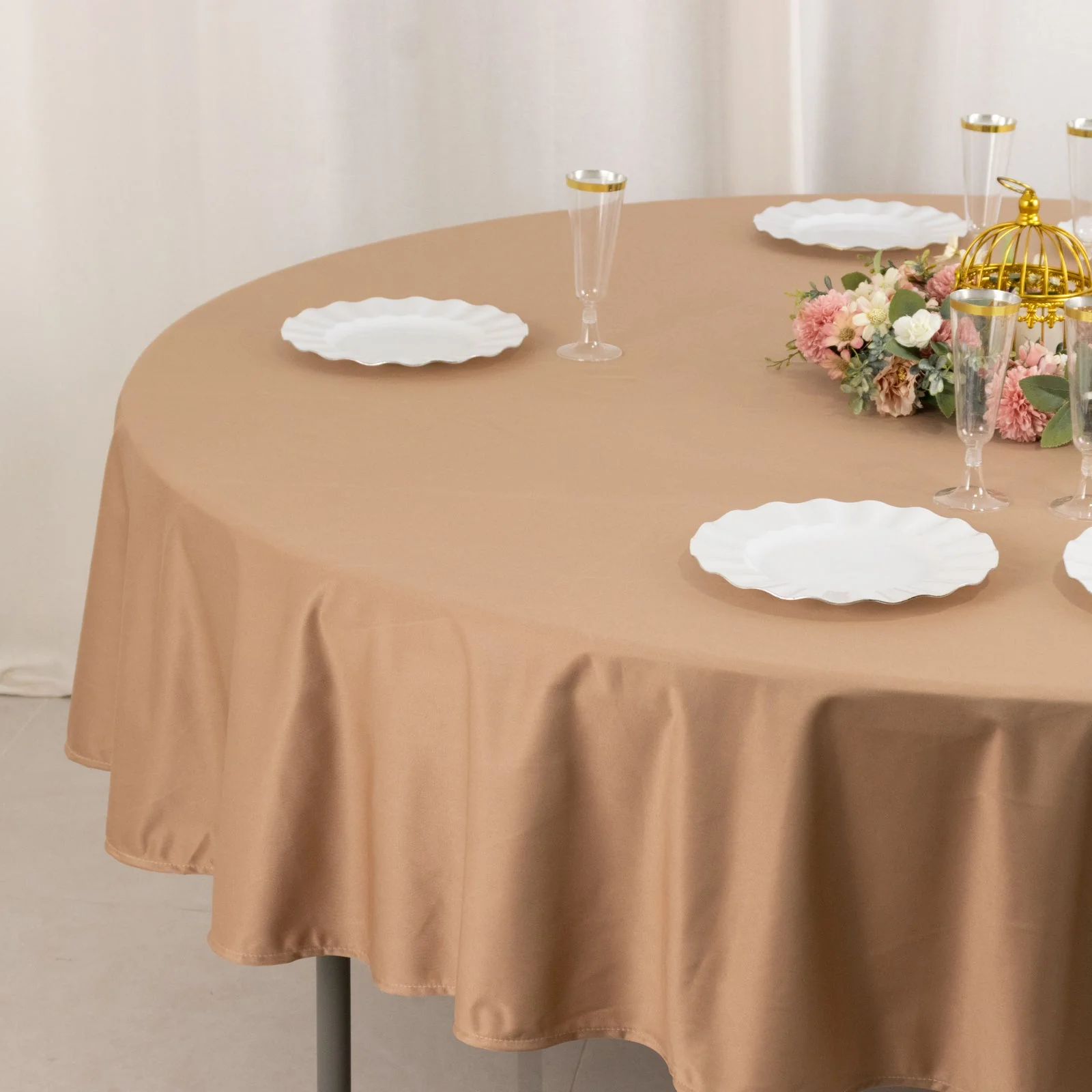 Scuba Round Tablecloth 90" Nude - Wrinkle Free Table Cover - Image 6