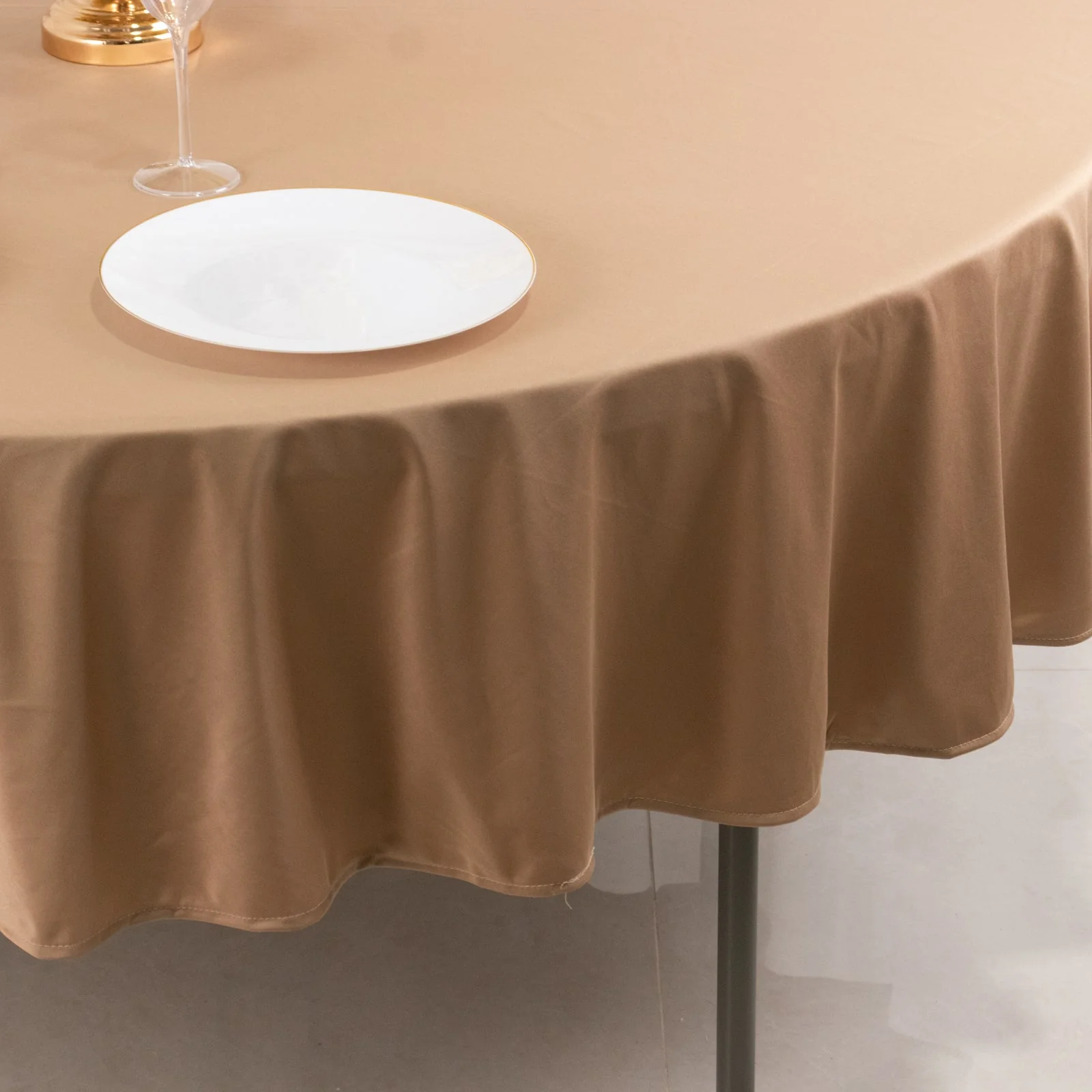 Scuba Round Tablecloth 90" Nude - Wrinkle Free Table Cover - Image 7