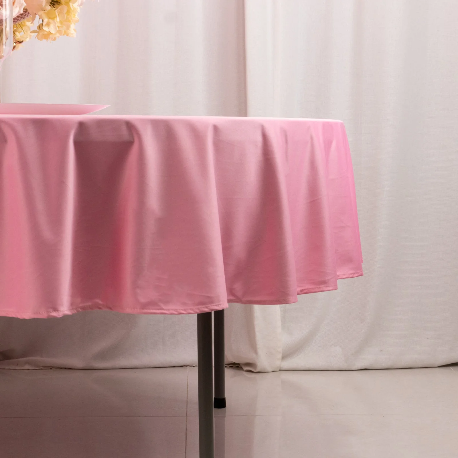Scuba Round Tablecloth 90" Pink - Wrinkle Free Table Cover - Image 2
